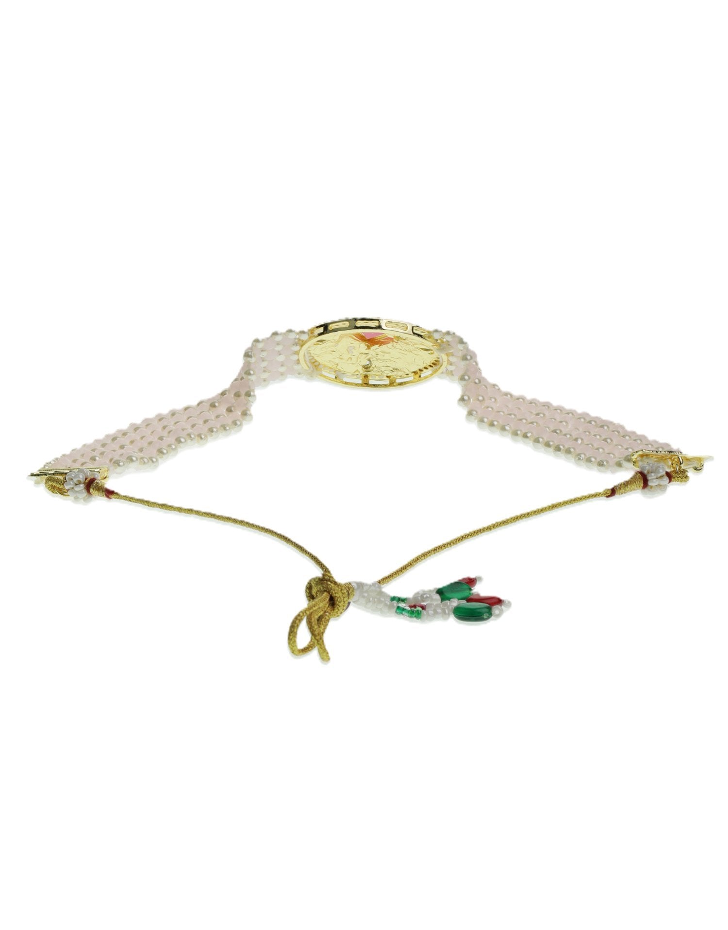 Women's Pink White Beaded Stones Gold Plated Choker