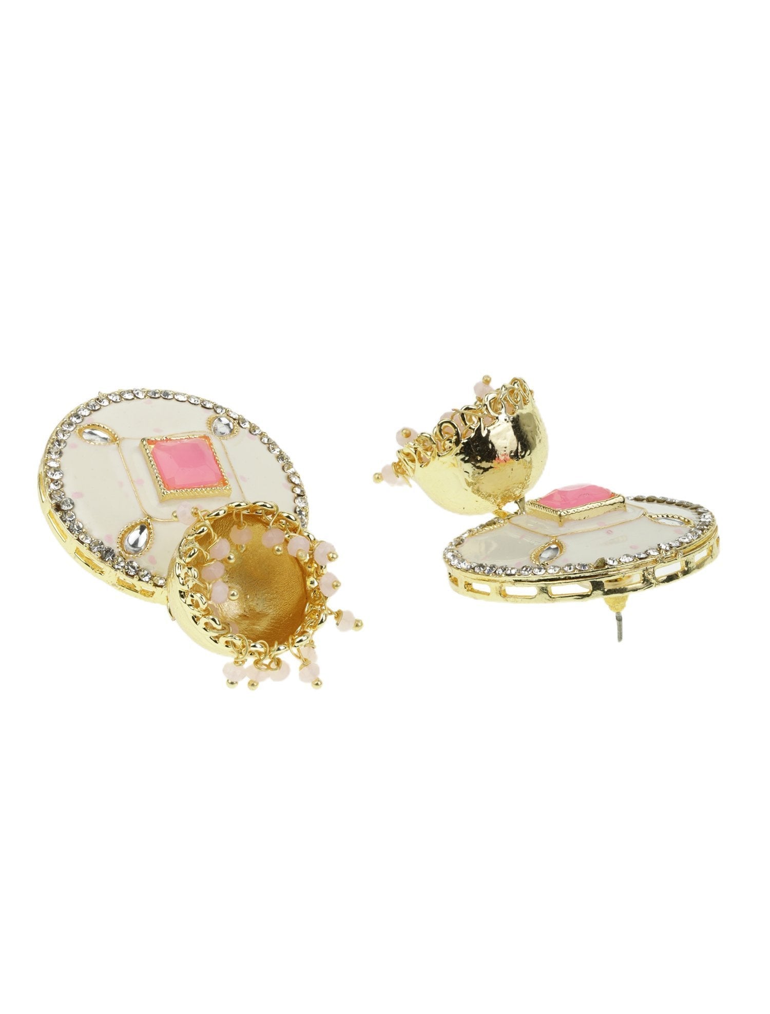 Women's Pink White Beaded Stones Gold Plated Choker