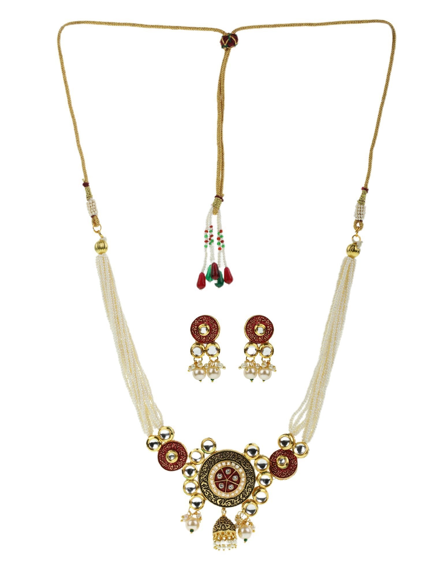 Women's White Kundan Beaded Meenkarai Jewellery Set
