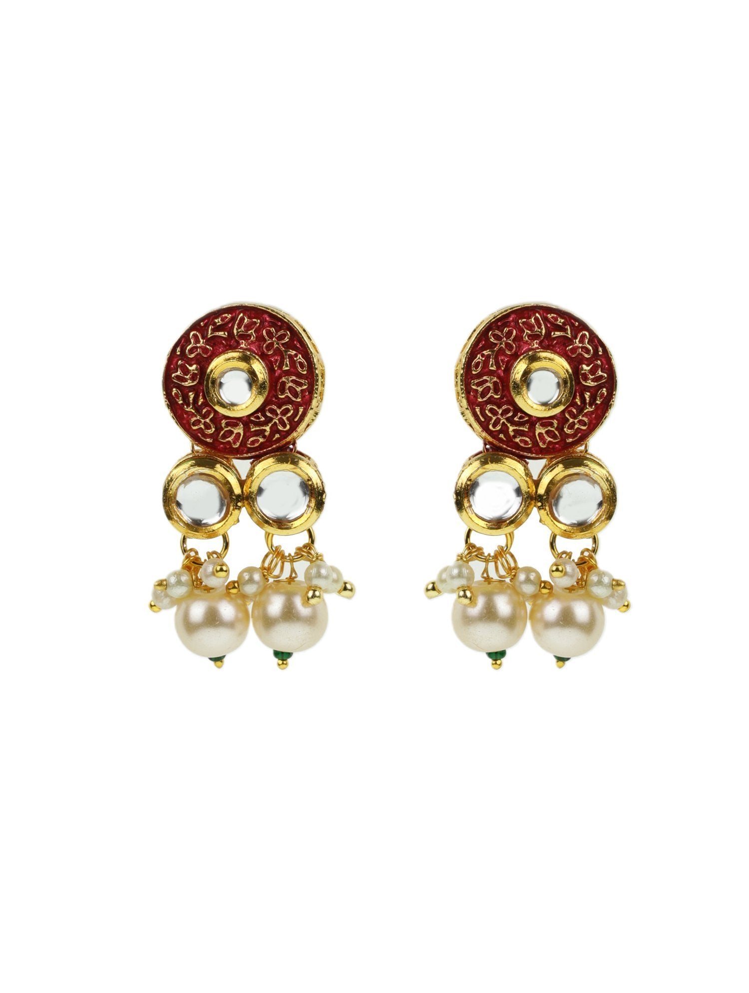 Women's White Kundan Beaded Meenkarai Jewellery Set
