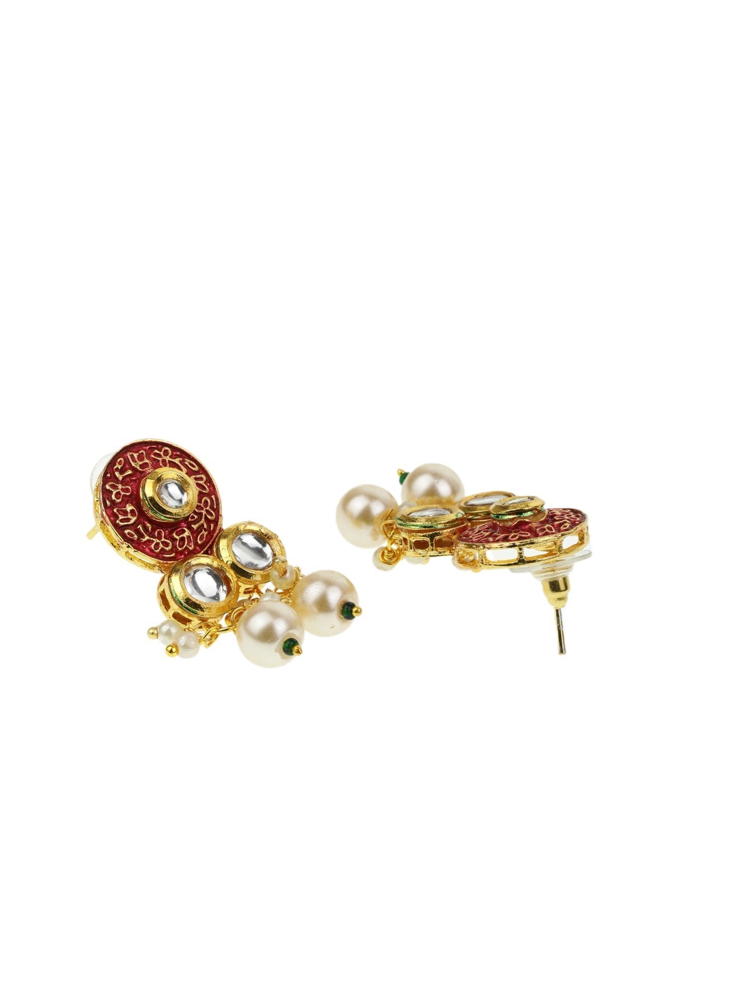 Women's White Kundan Beaded Meenkarai Jewellery Set