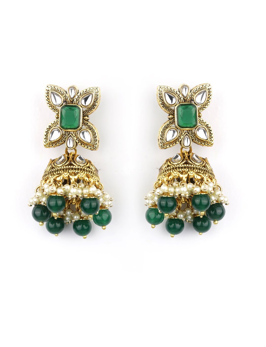 Women's Green Stones Emerald Beads Kundan Gold Plated Traditional Maang Tika Choker