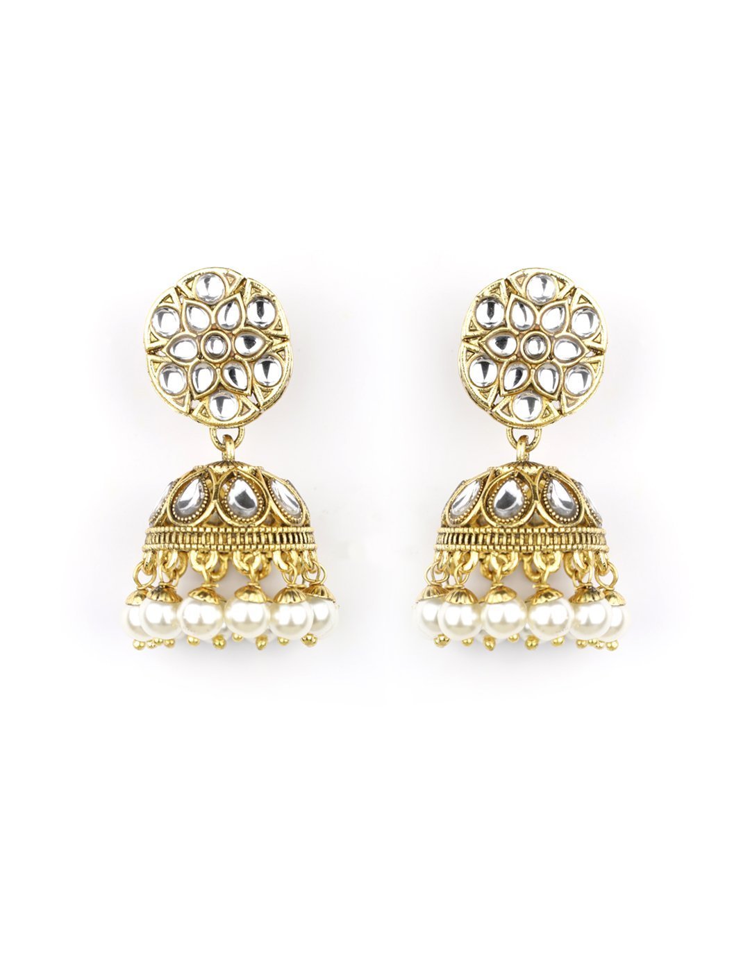 Women's White Beads Kundan Pearls Gold Plated Traditional MaangTika Jewellery Set