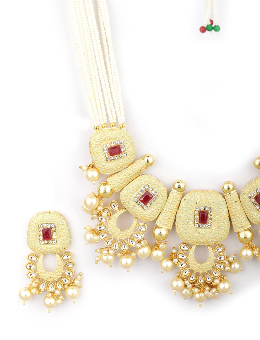 Women's White Beads Pearls Stones Gold Plated Traditional Jewellery Set