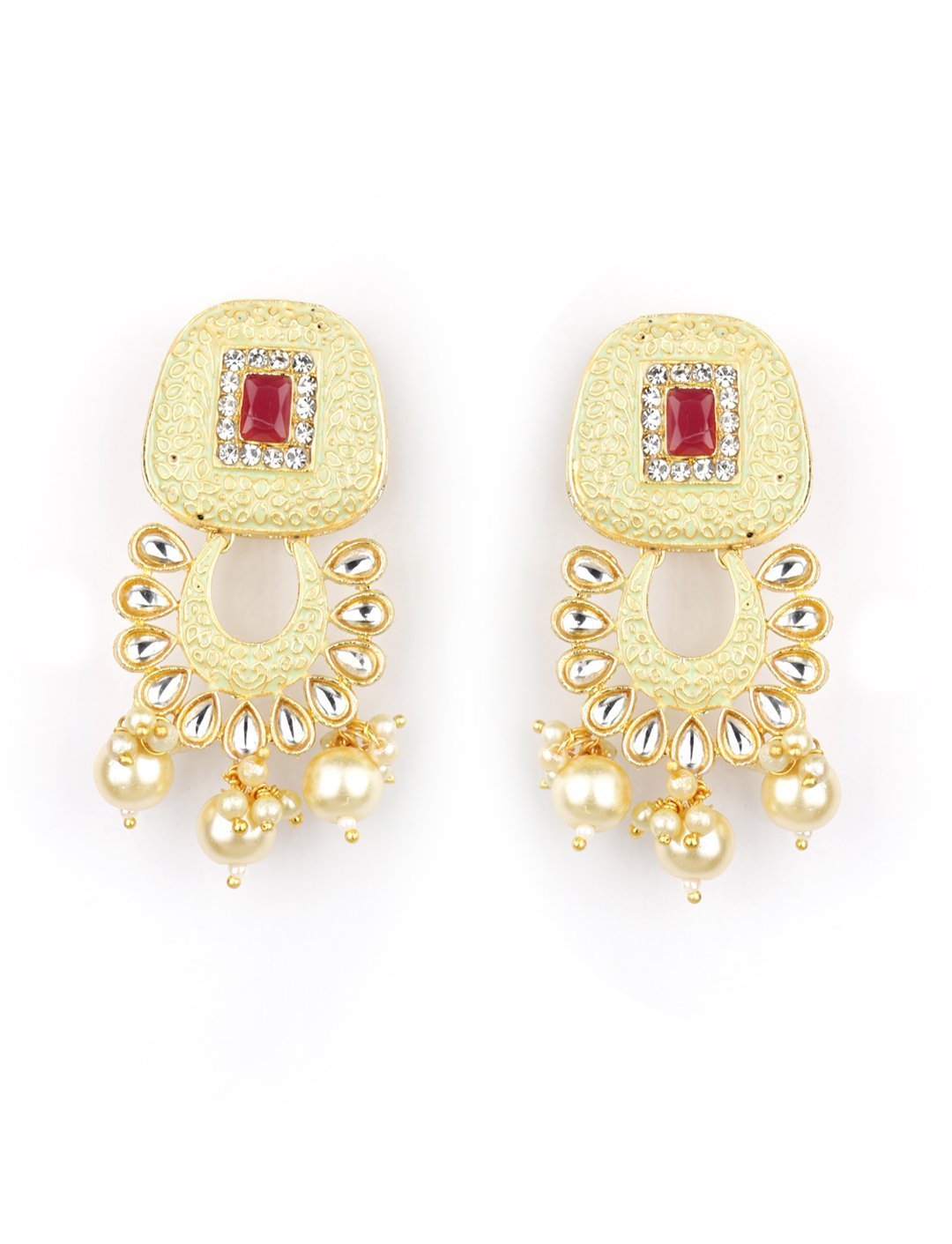 Women's White Beads Pearls Stones Gold Plated Traditional Jewellery Set