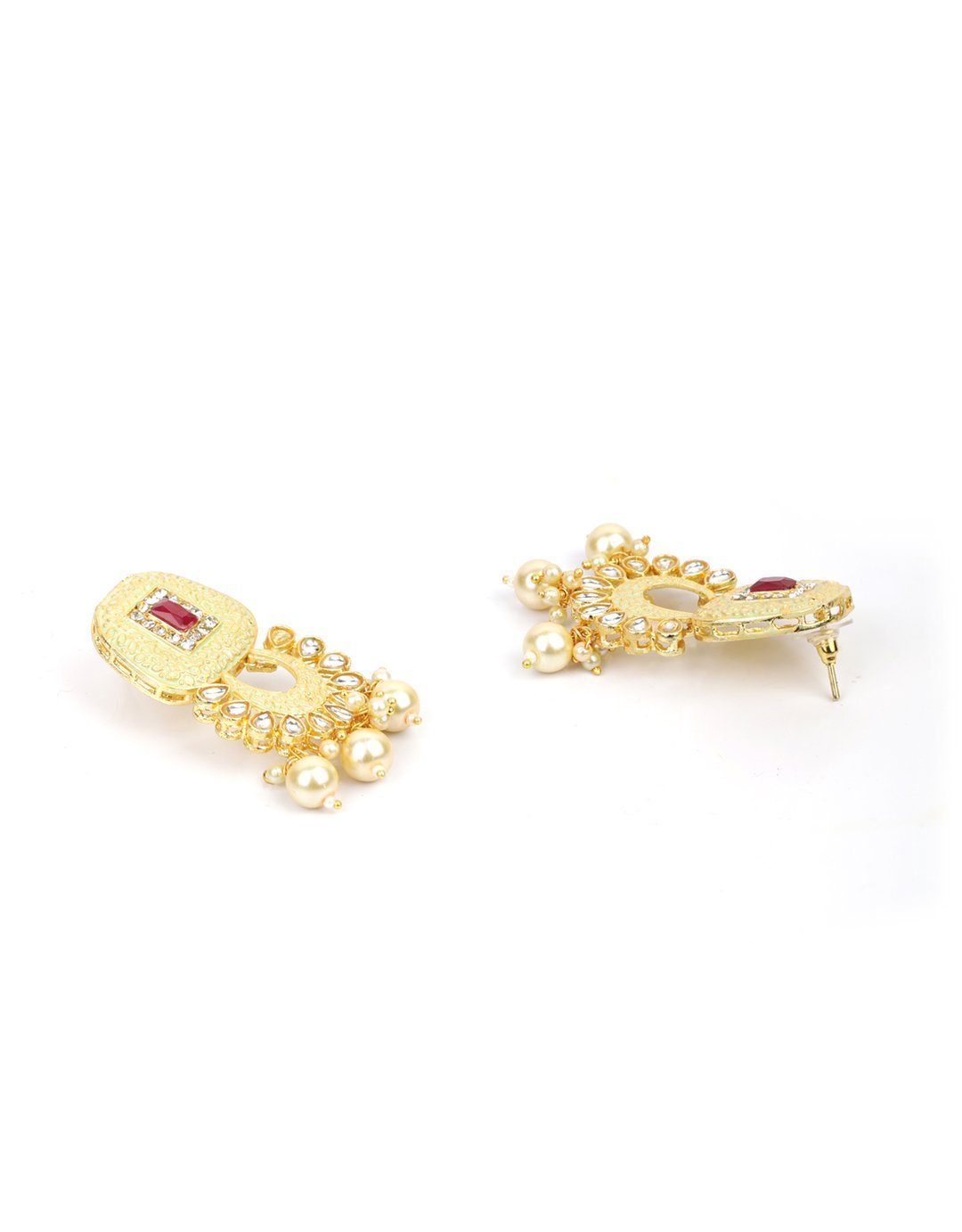 Women's White Beads Pearls Stones Gold Plated Traditional Jewellery Set