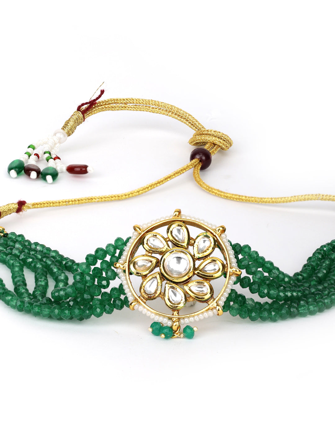 Women's  Green Beads Kundan Gold Plated Traditional Choker