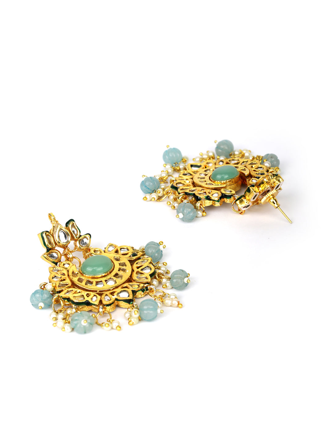 Women's  Turquoise Blue Stones White Beads Kundan Gold Plated Traditional Choker