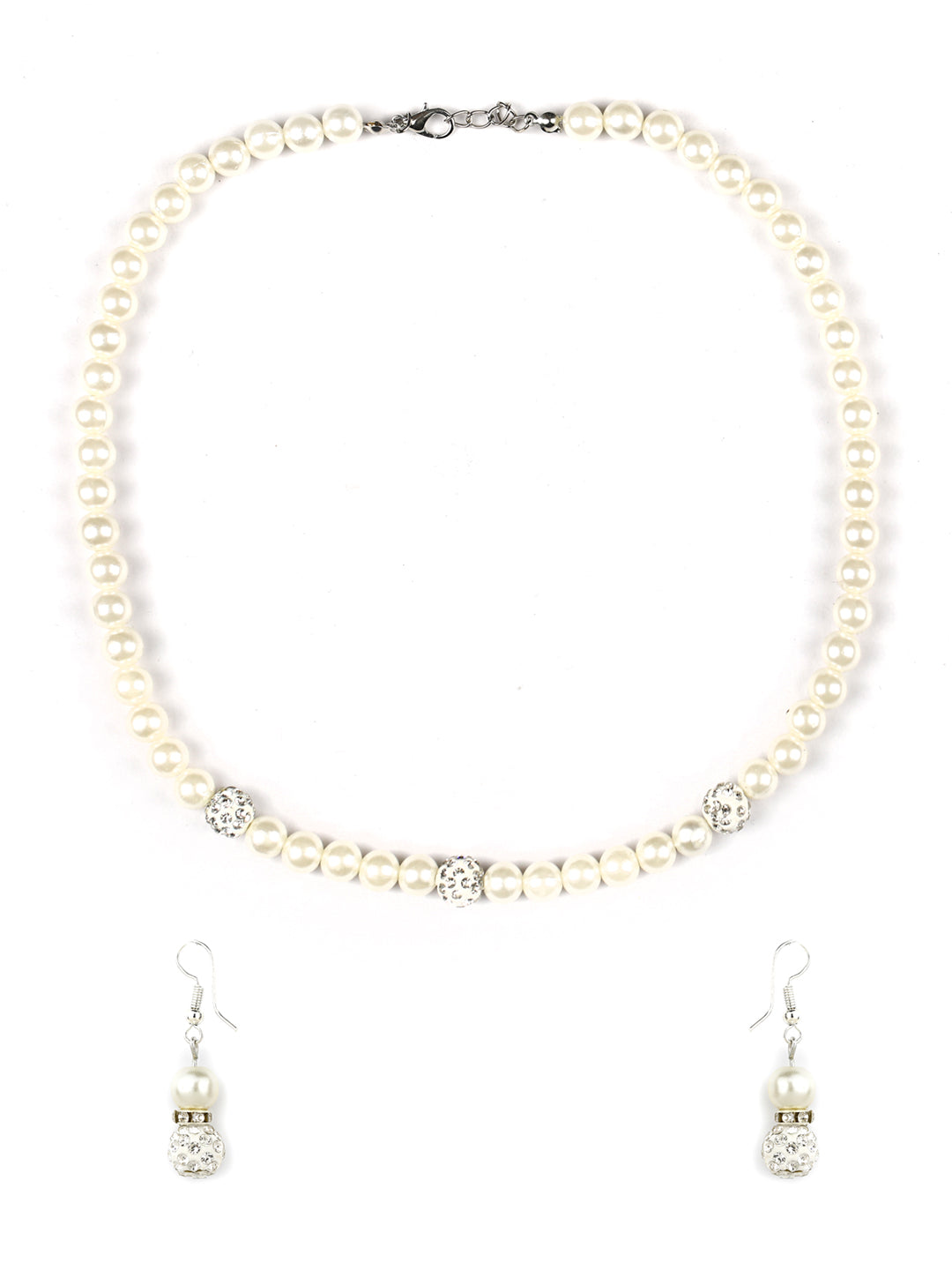 Women's  Silver Plated Pearls Jewellery Set with Bracelet