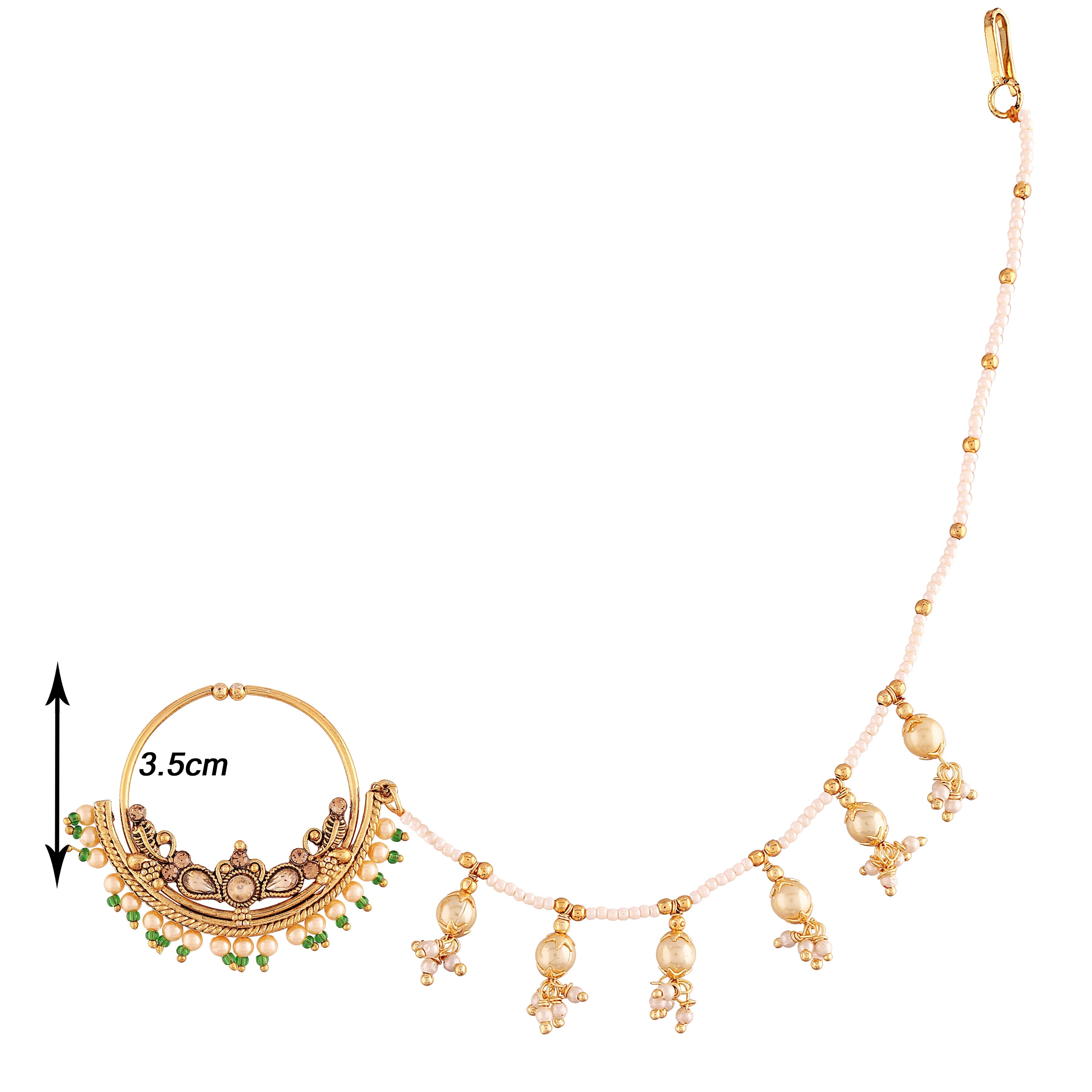 Gold Plated Pearl s Hanging Nose Ring With Chain
