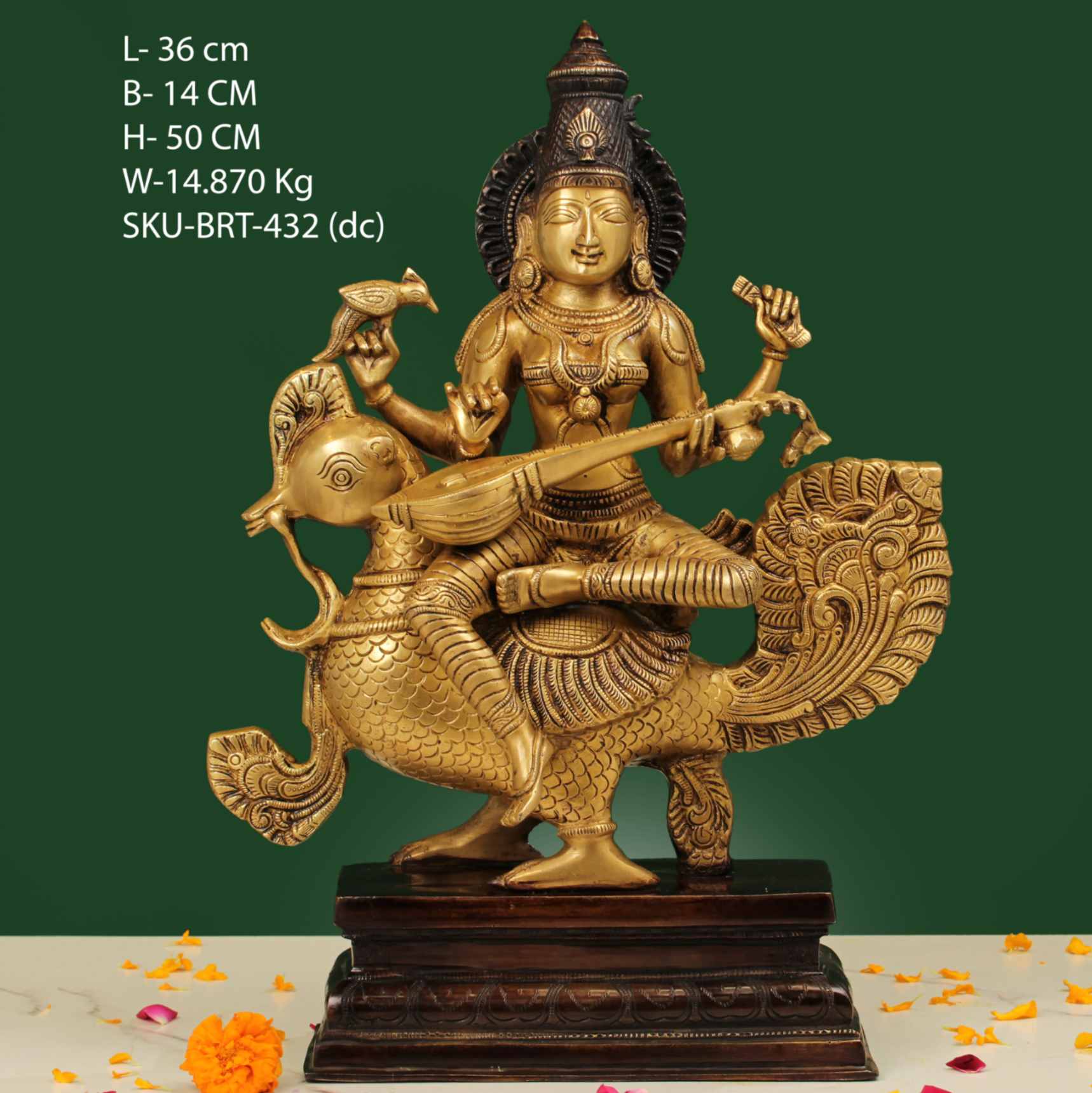 Brass Colour Saraswati Statue