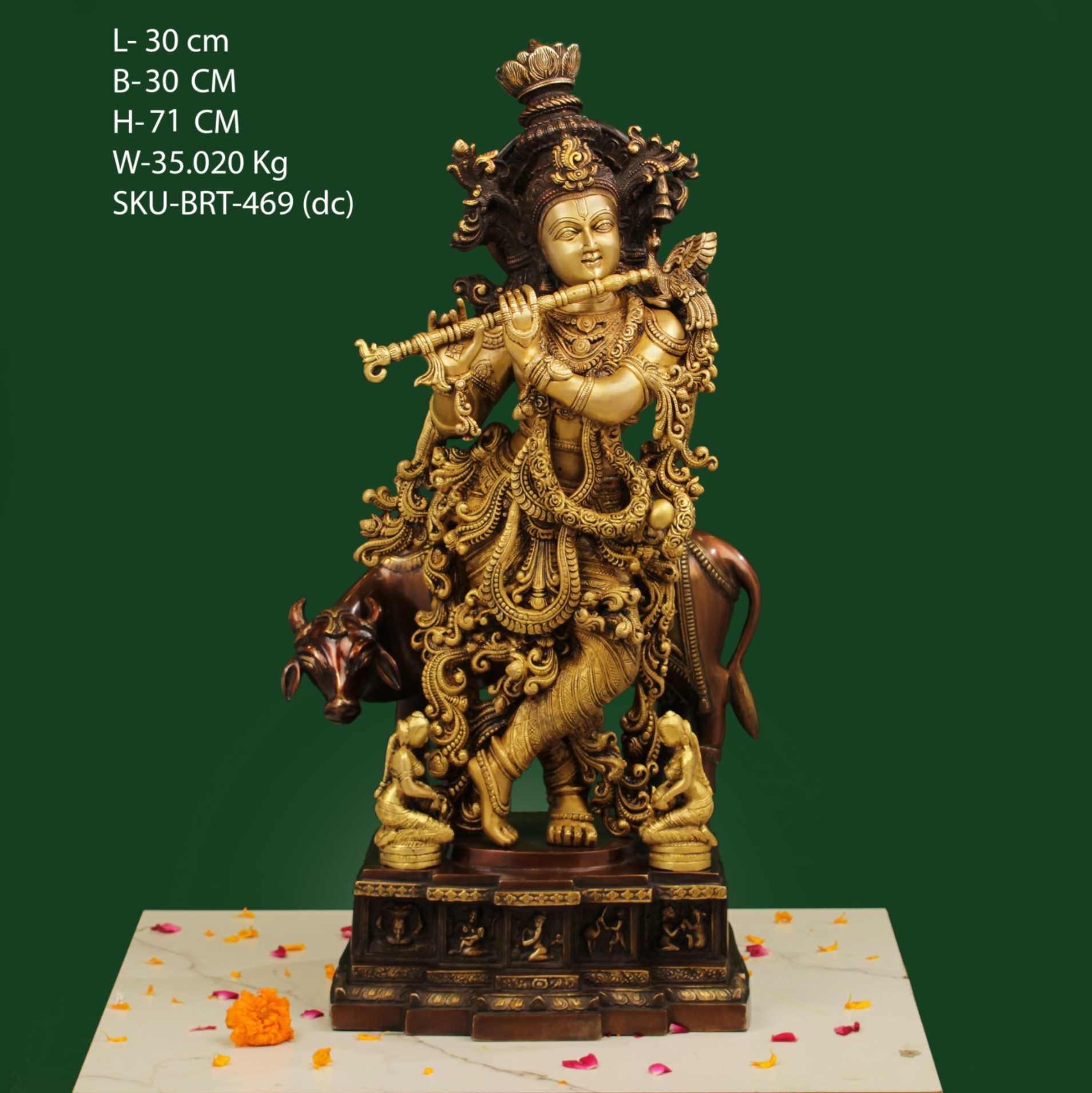 Brass Colour Krishna With Cow