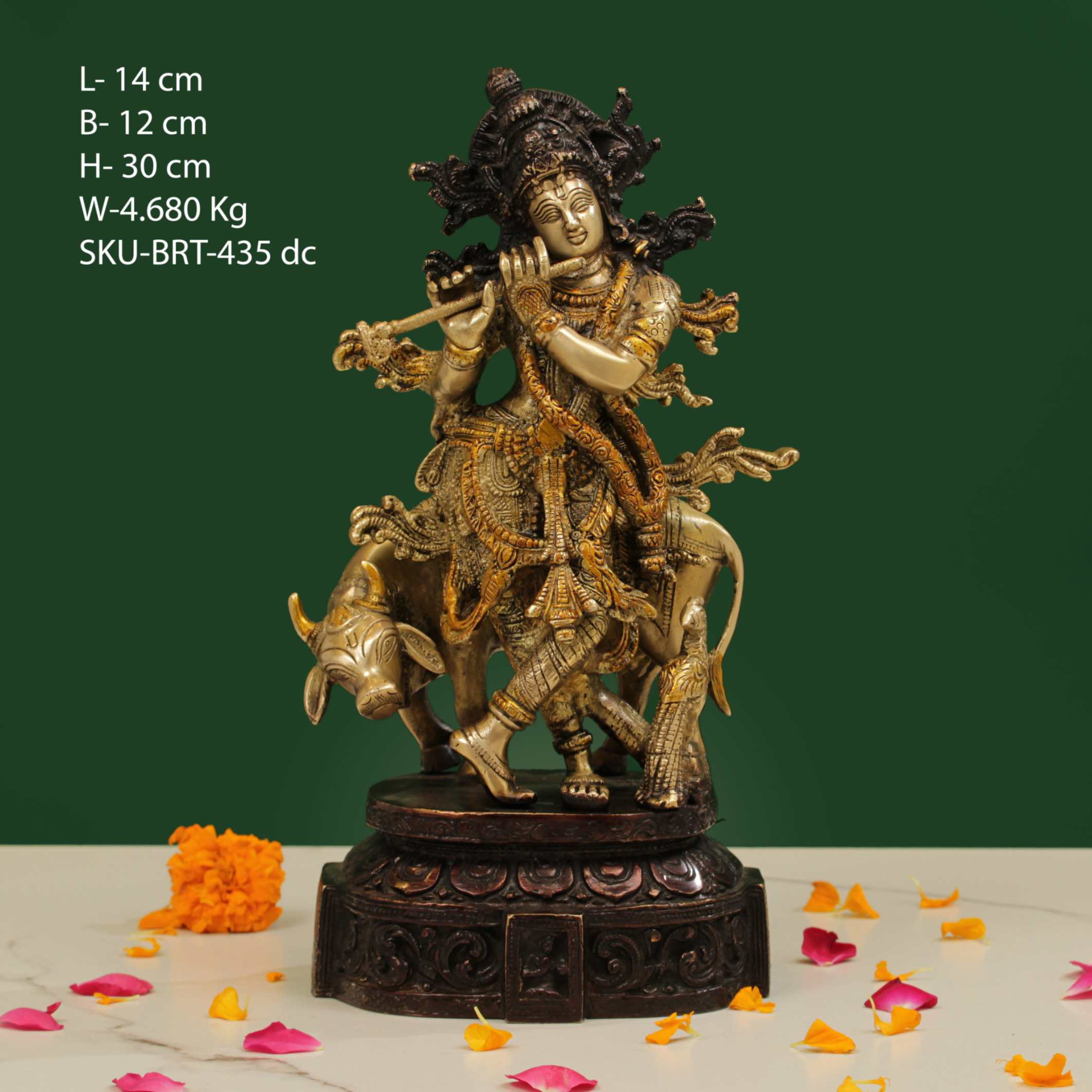 13 INCH  BRASS KRISHNA WITH COW