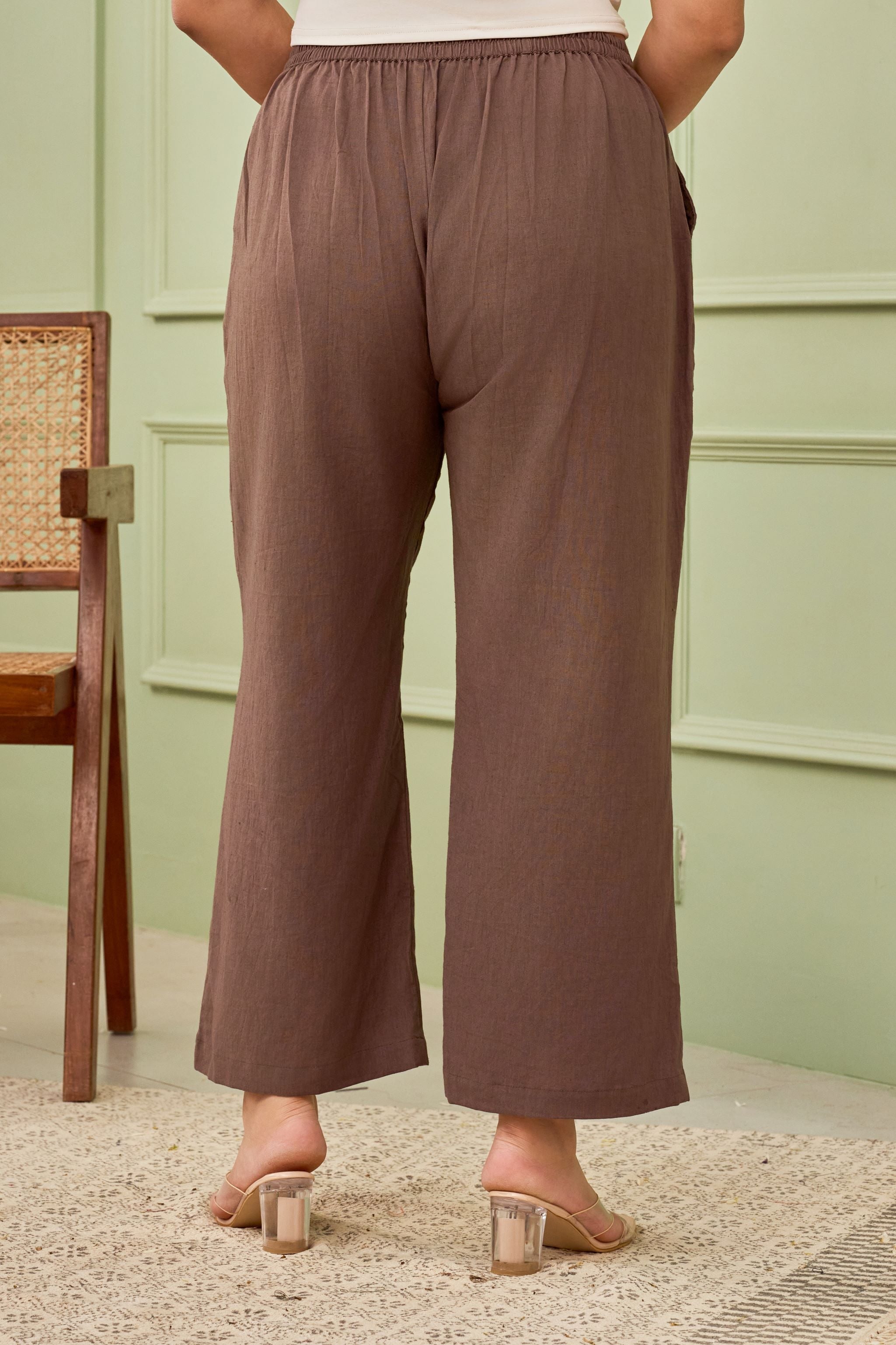 Women's Taupe Linen Mid-Rise Relaxed Fit Pants - Nangalia Ruchira