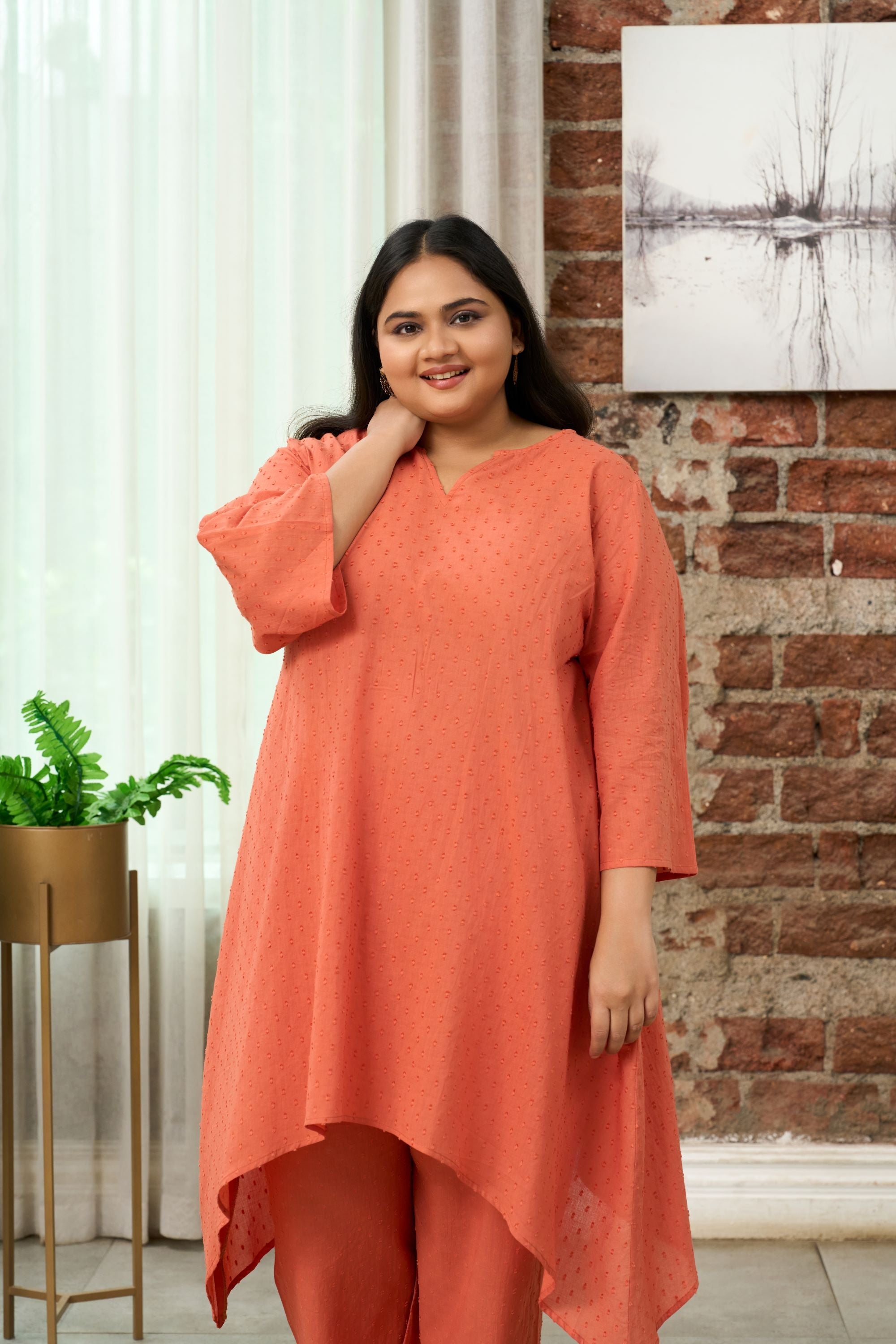 Women's Rust Orange Dobby Cotton Co-Ord Set - Nangalia Ruchira