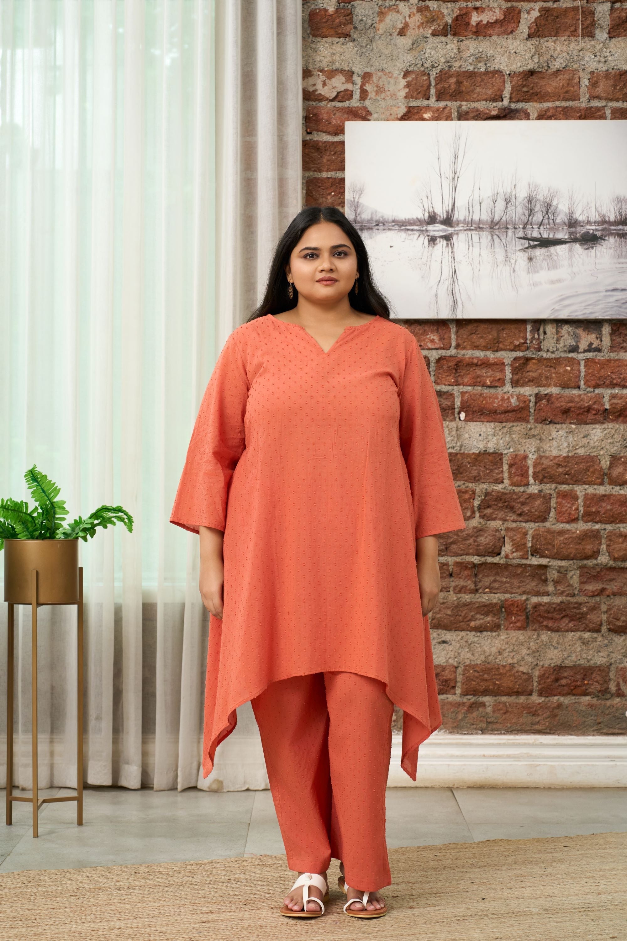 Women's Rust Orange Dobby Cotton Co-Ord Set - Nangalia Ruchira