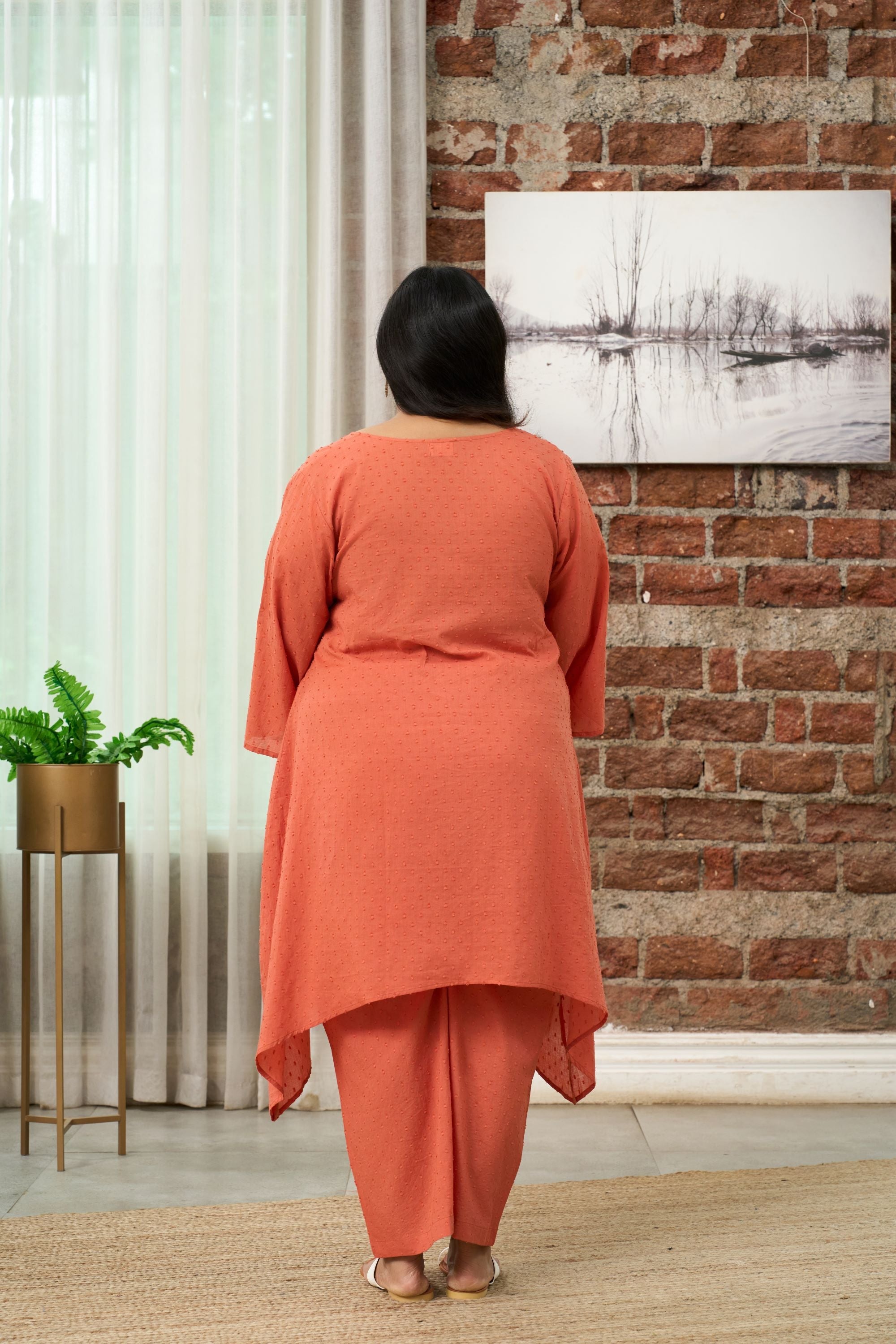 Women's Rust Orange Dobby Cotton Co-Ord Set - Nangalia Ruchira
