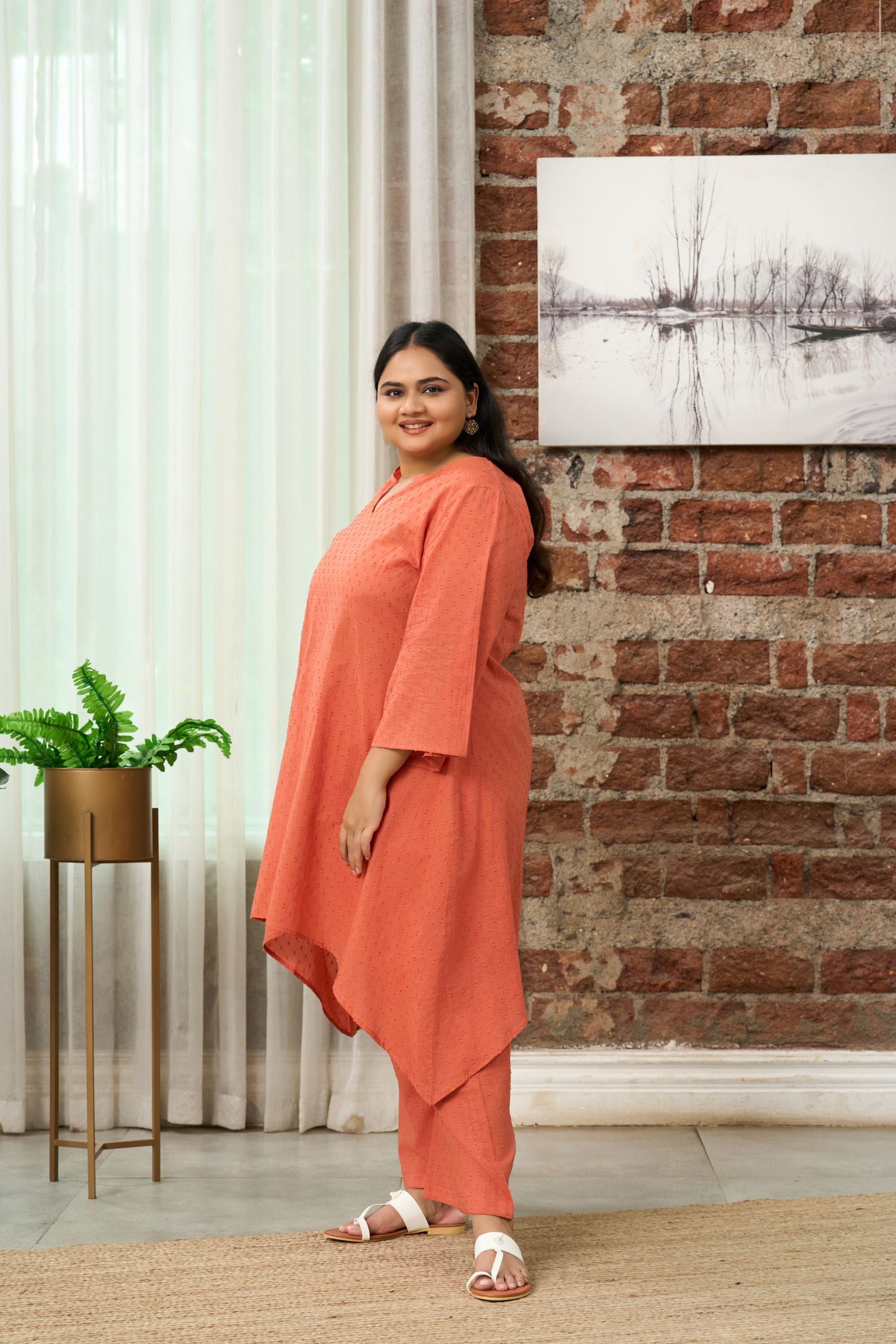 Women's Rust Orange Dobby Cotton Co-Ord Set - Nangalia Ruchira