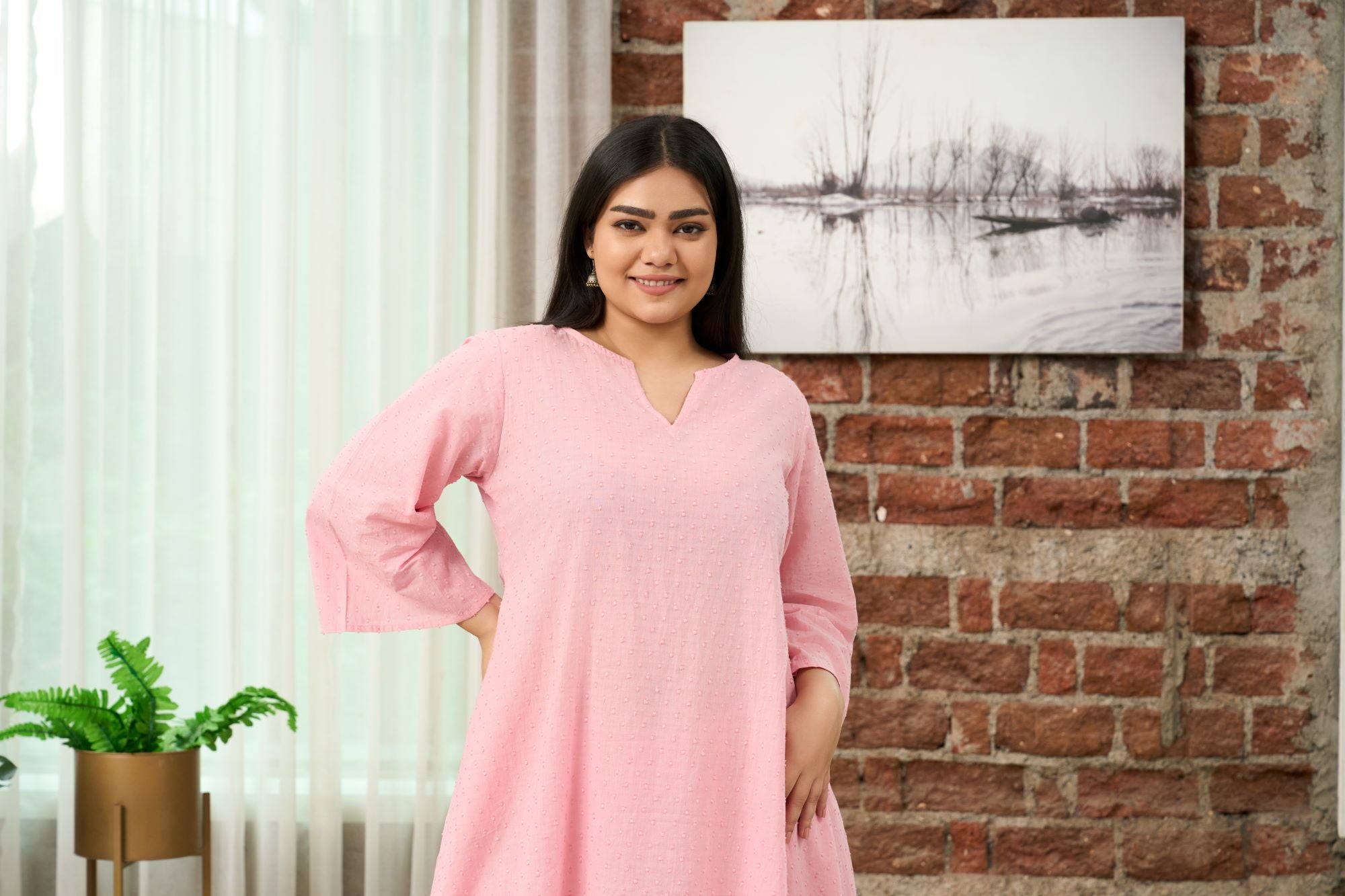 Women's Light Pink Dobby Cotton Co-Ord Set - Nangalia Ruchira