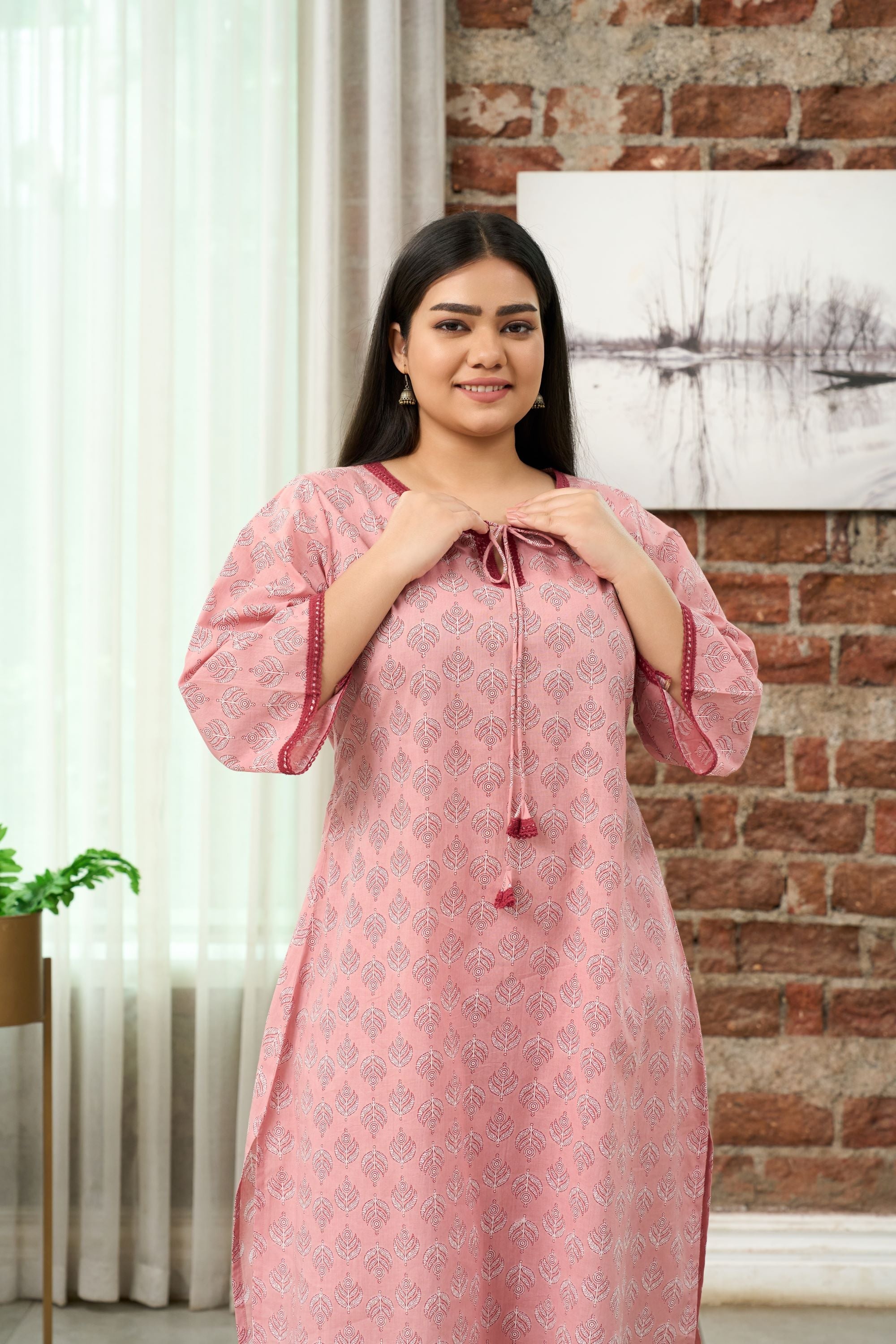 Women's Dusty Rose Printed Kurta & Trousers Co-Ord Set - Nangalia Ruchira