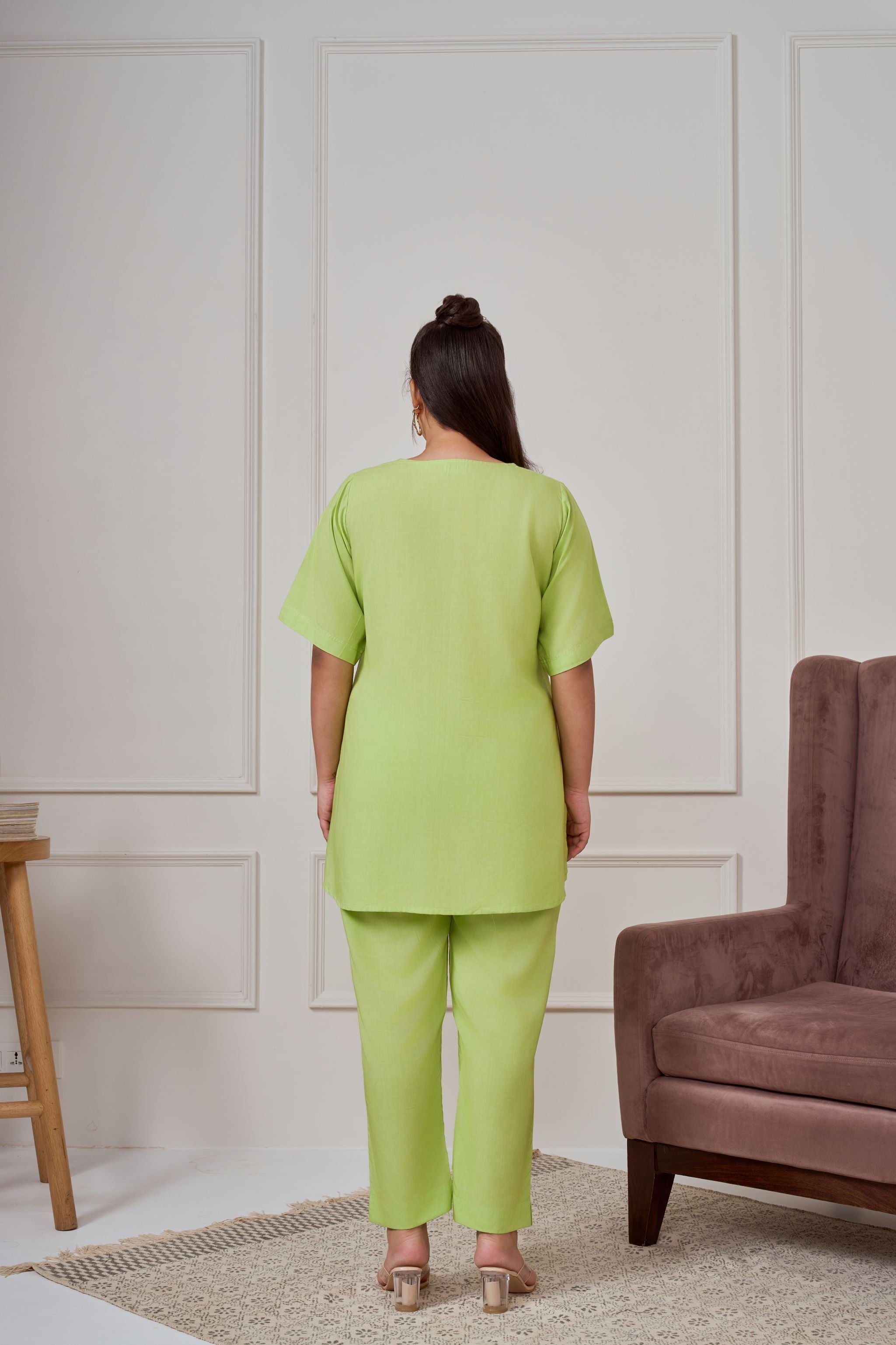 Women's Lime Green Modal Co-Ord Set - Nangalia Ruchira