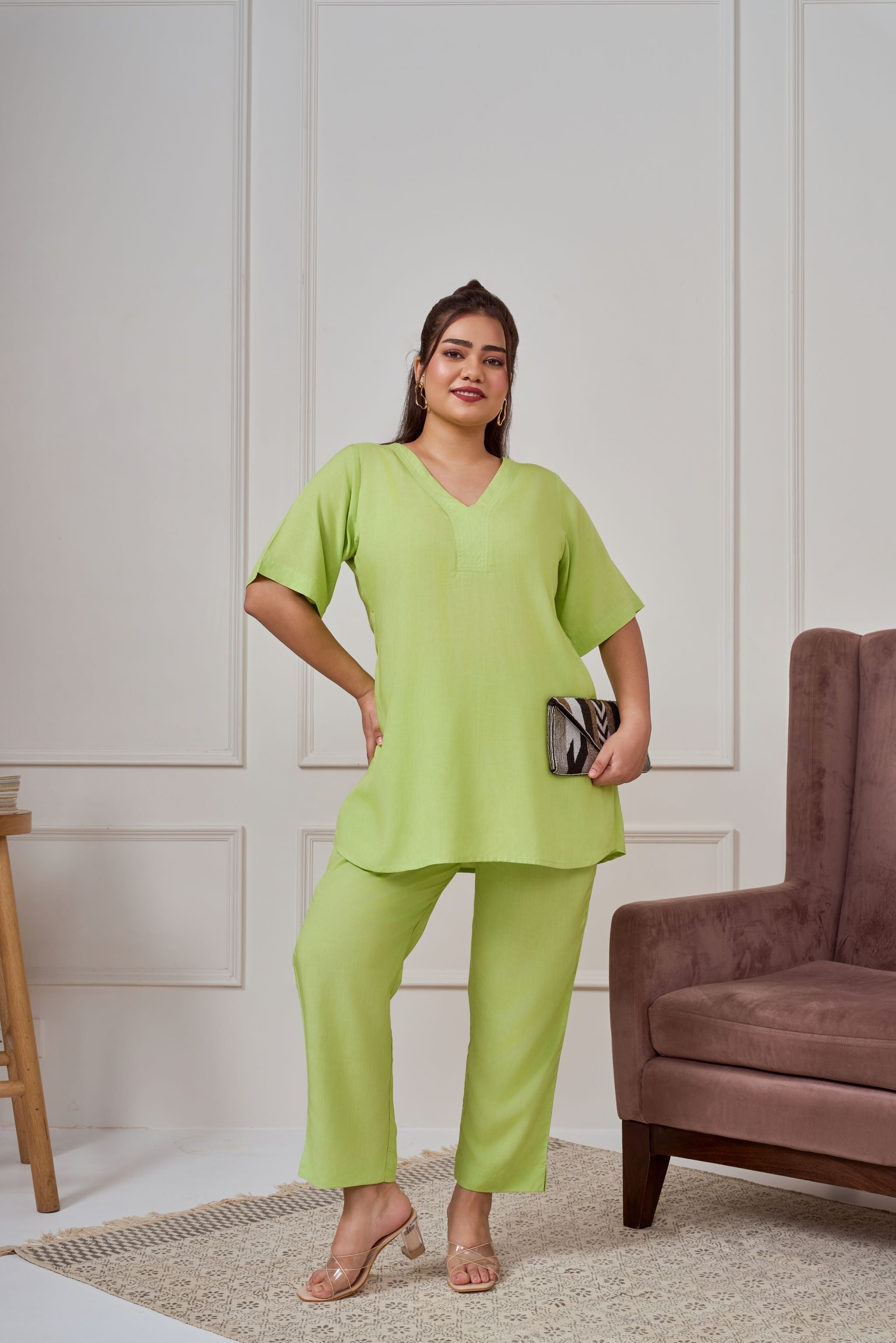 Women's Lime Green Modal Co-Ord Set - Nangalia Ruchira