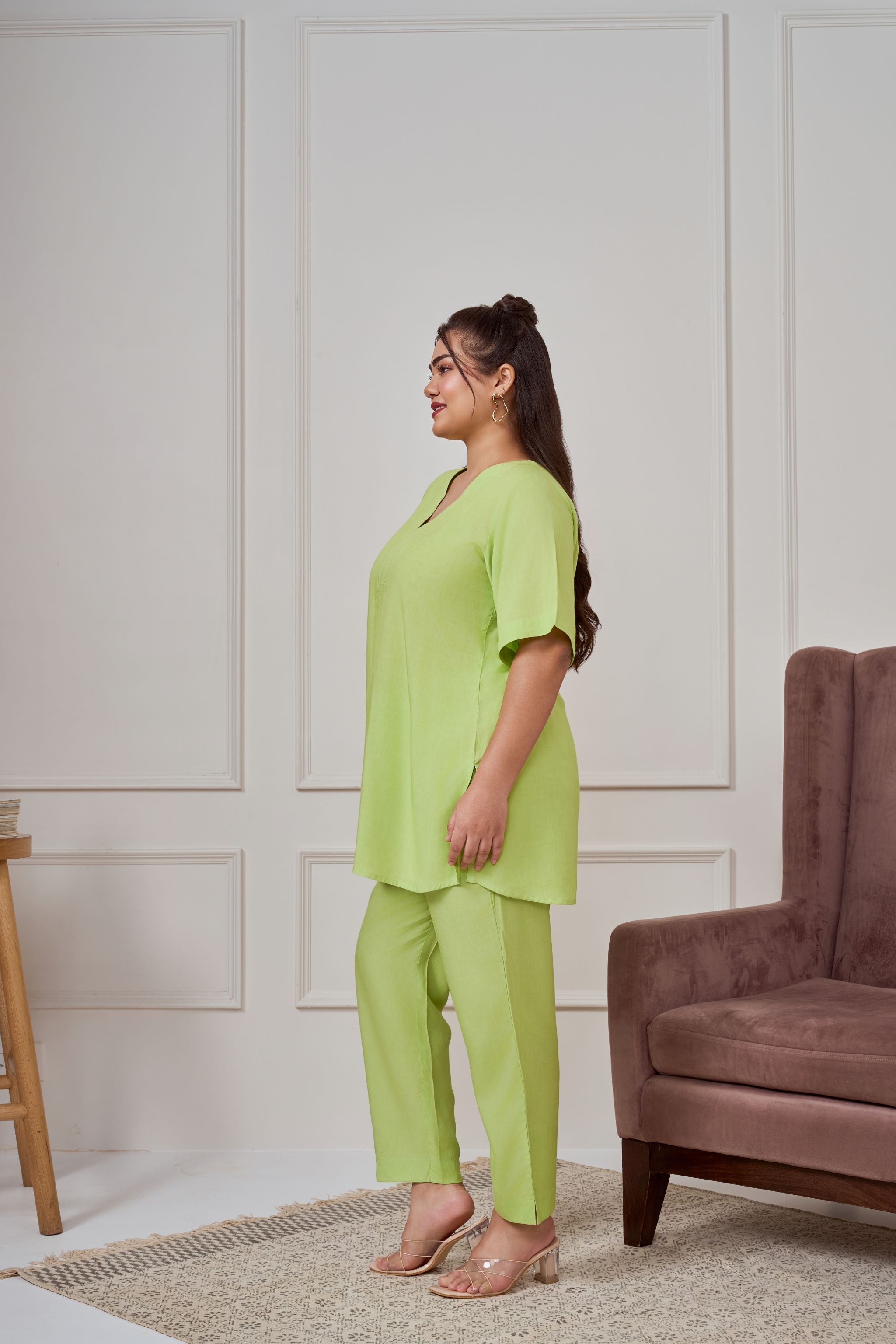 Women's Lime Green Modal Co-Ord Set - Nangalia Ruchira