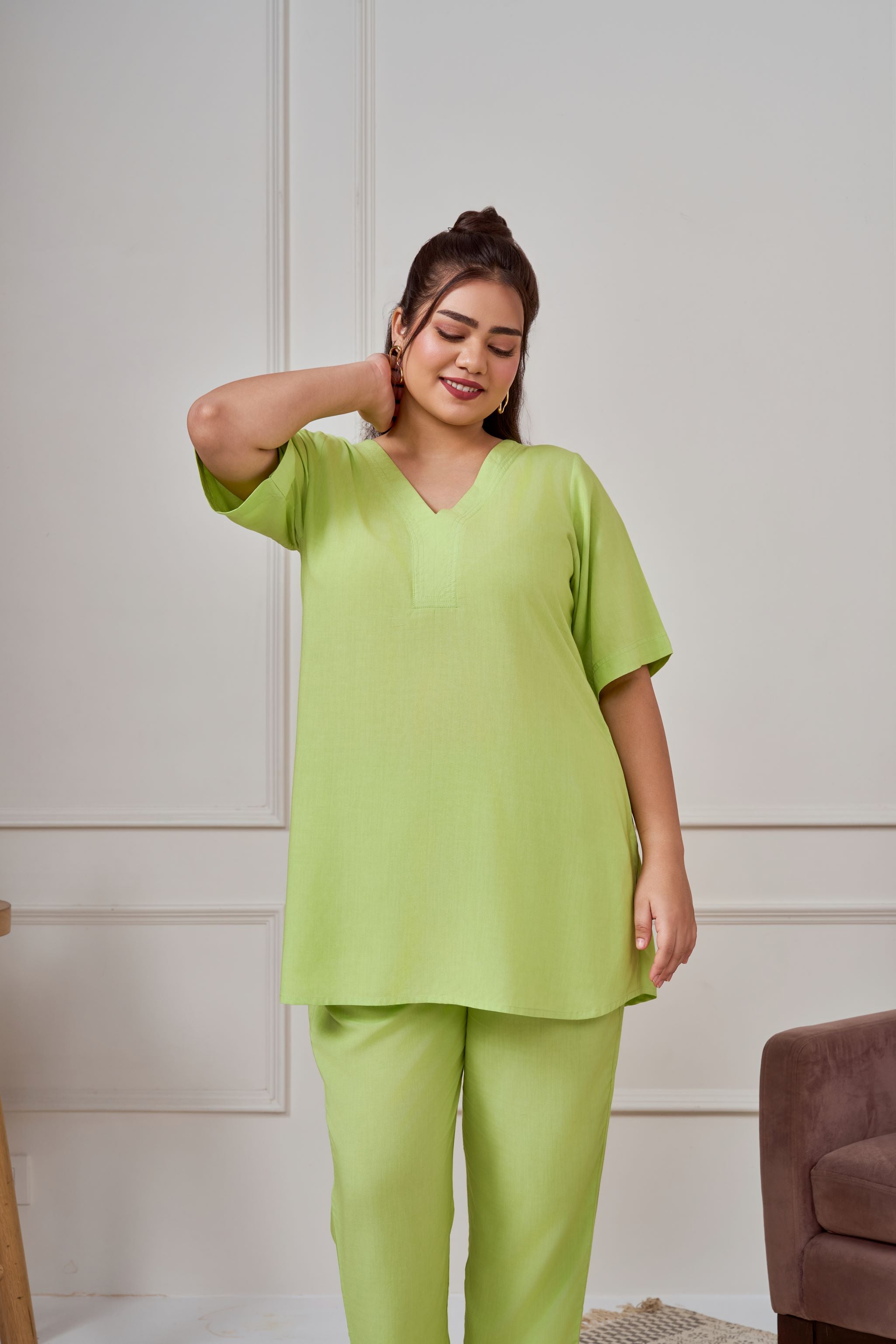 Women's Lime Green Modal Co-Ord Set - Nangalia Ruchira