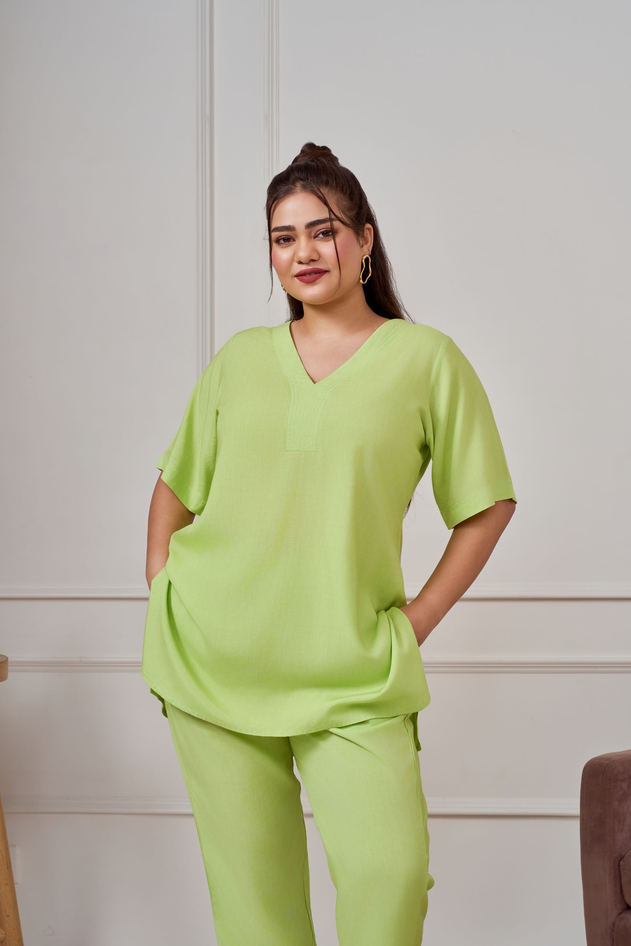 Women's Lime Green Modal Co-Ord Set - Nangalia Ruchira
