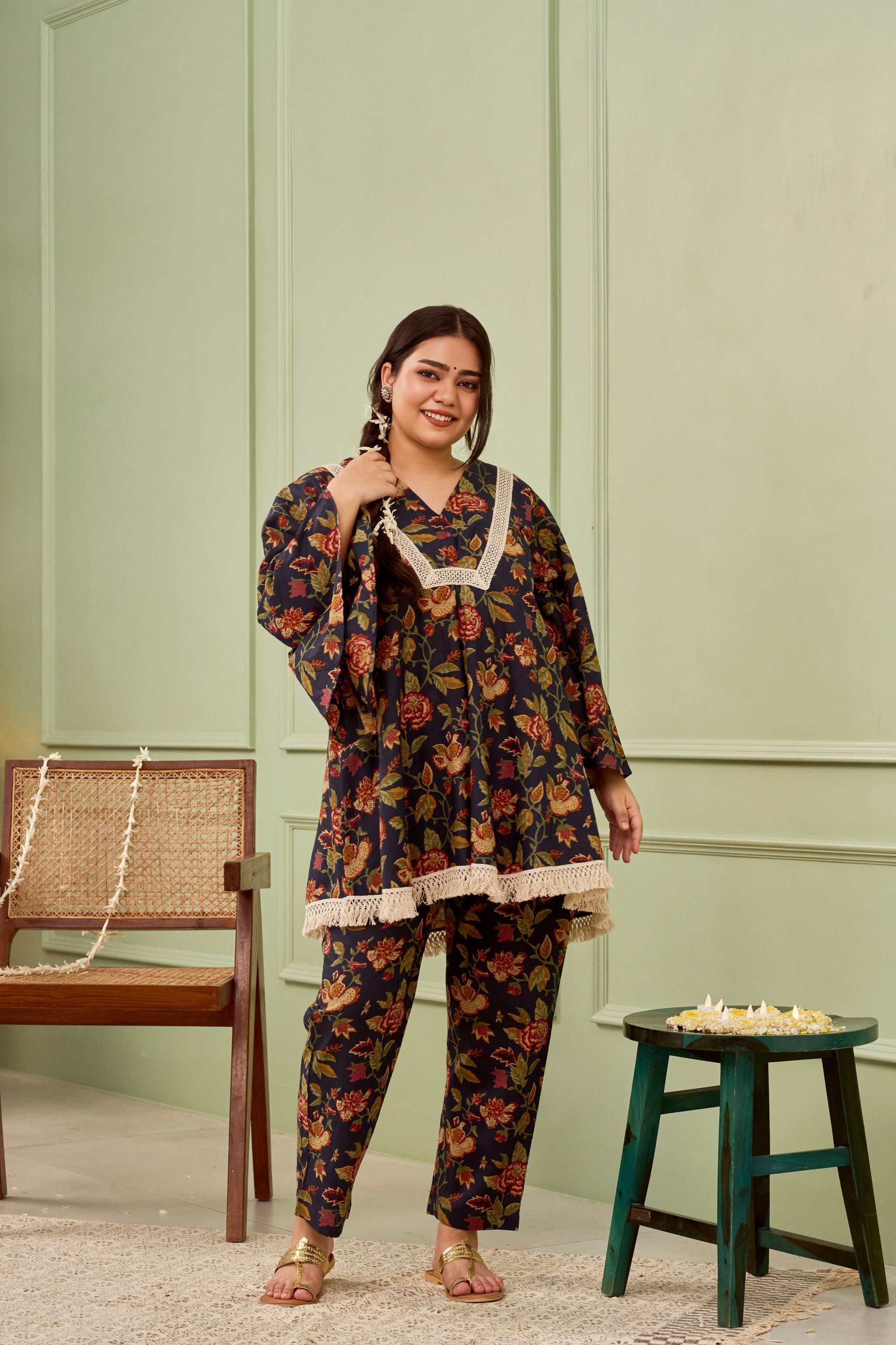 Women's Navy Blue Crochet Cotton Co-Ord Set - Nangalia Ruchira