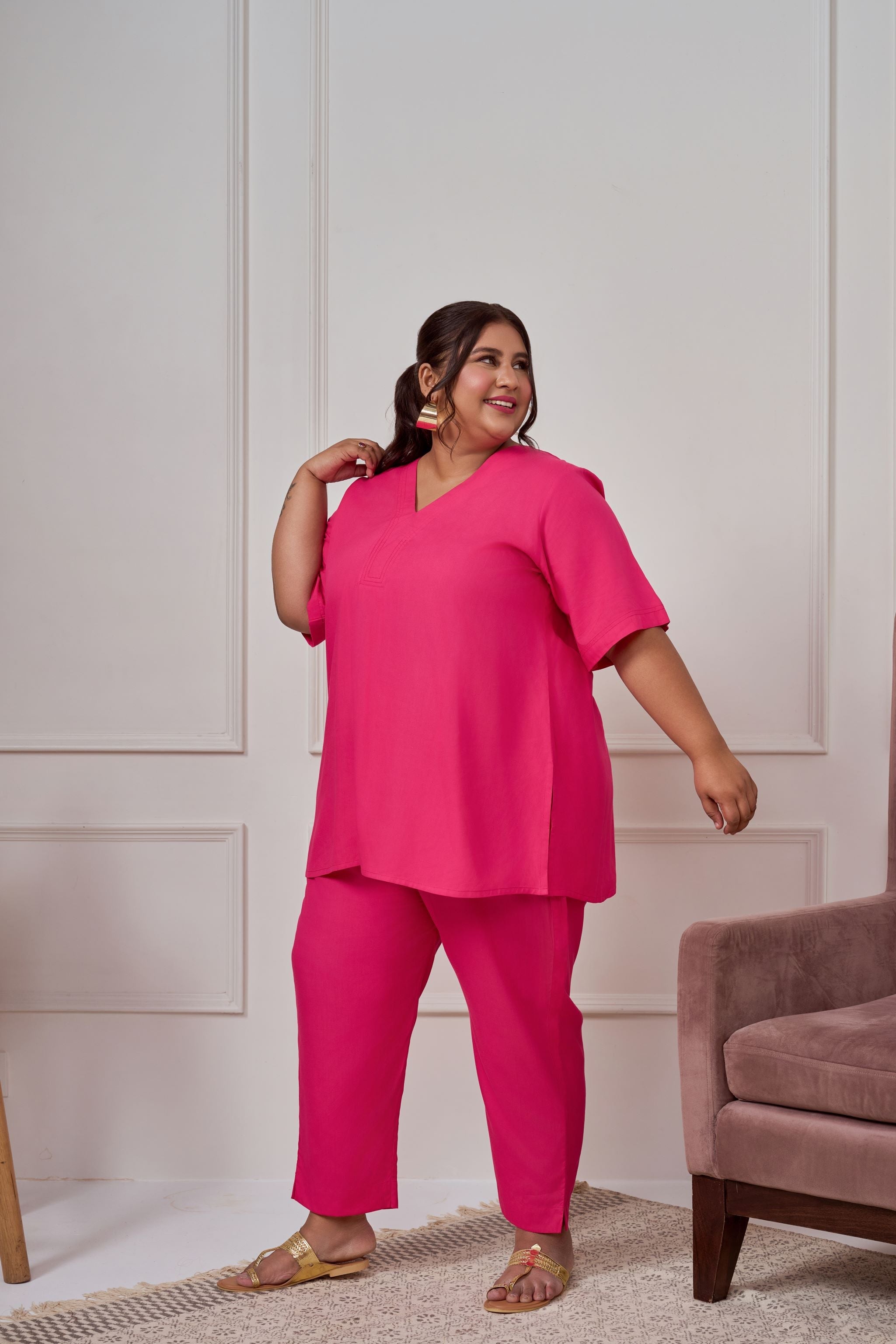 Women's Hot Pink Linen Co-Ord Set - Nangalia Ruchira