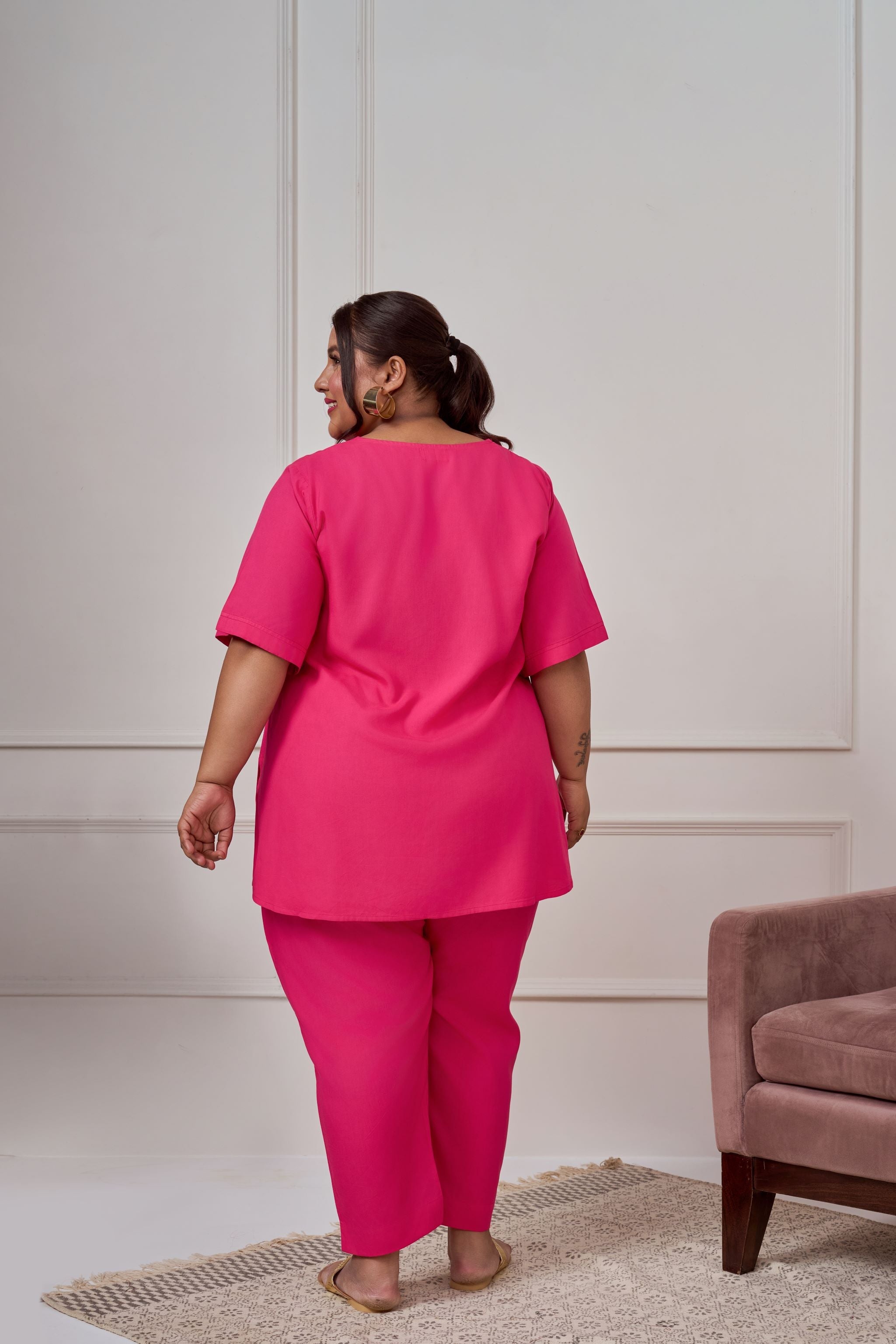 Women's Hot Pink Linen Co-Ord Set - Nangalia Ruchira