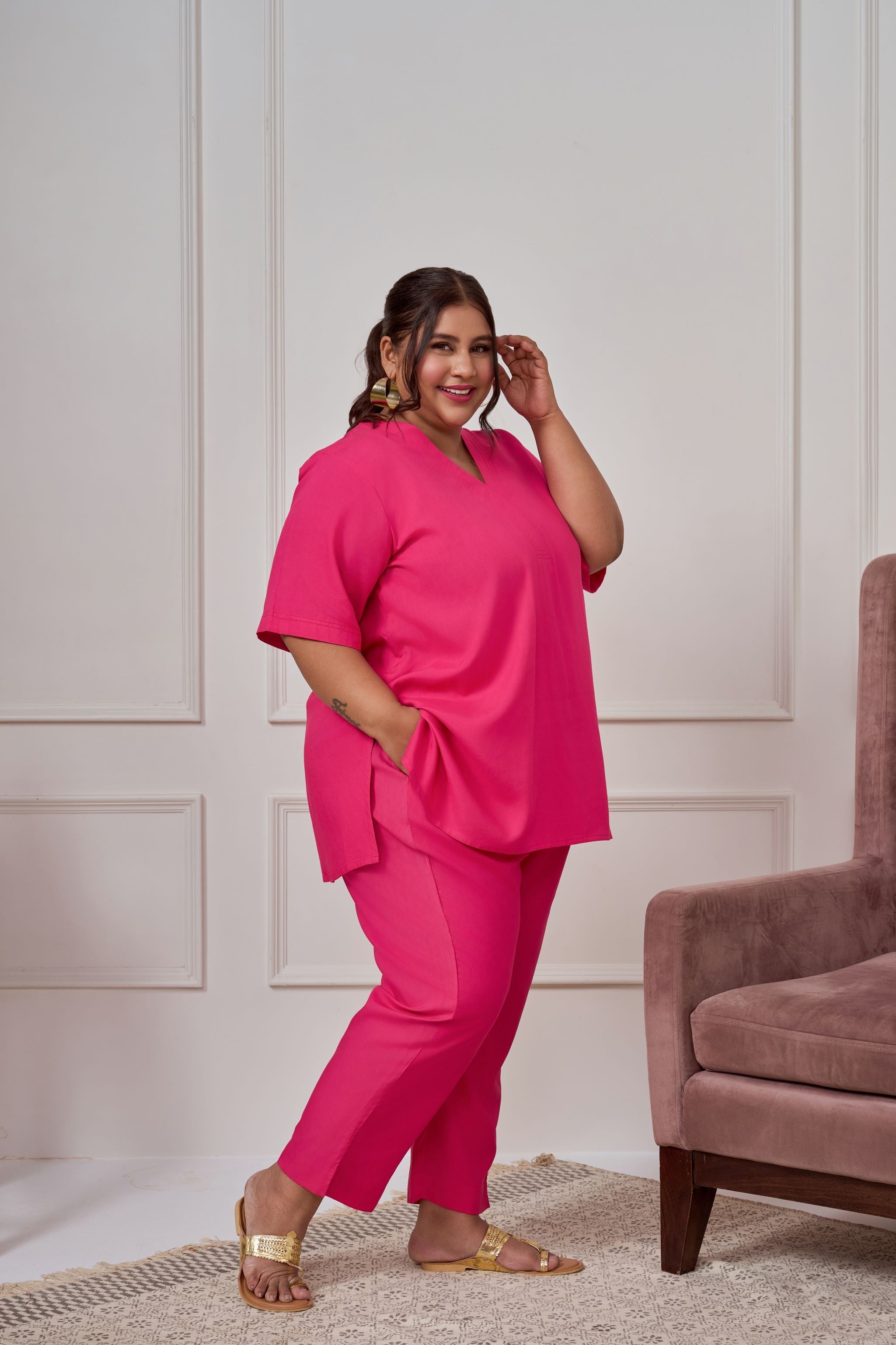 Women's Hot Pink Linen Co-Ord Set - Nangalia Ruchira