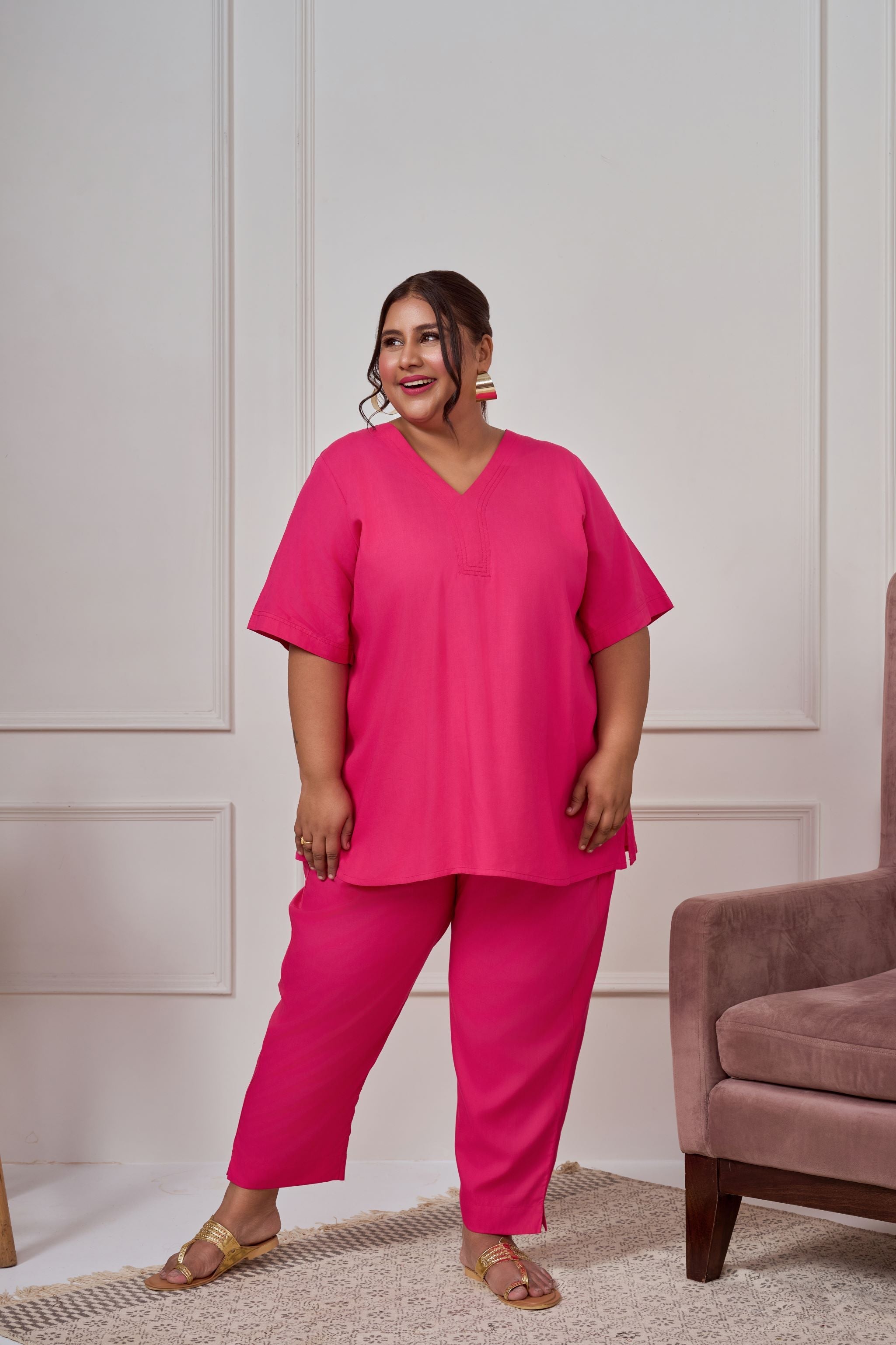 Women's Hot Pink Linen Co-Ord Set - Nangalia Ruchira