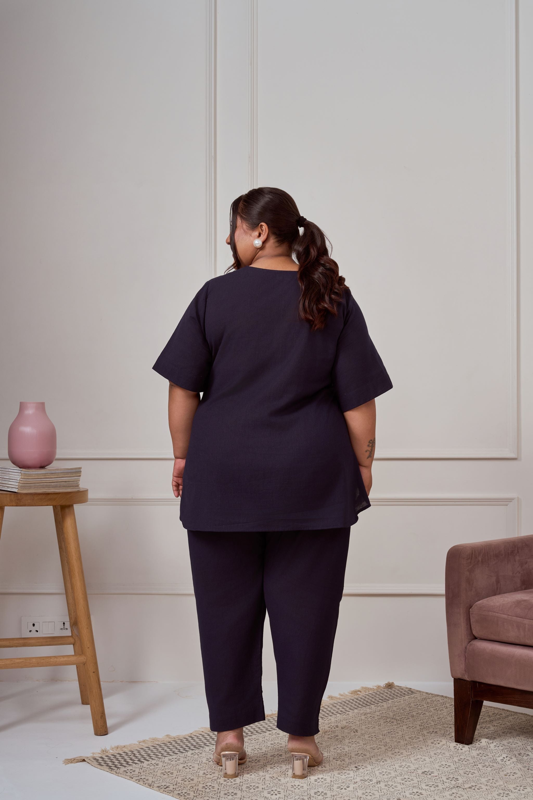 Women's Midnight Blue Linen Co-Ord Set - Nangalia Ruchira