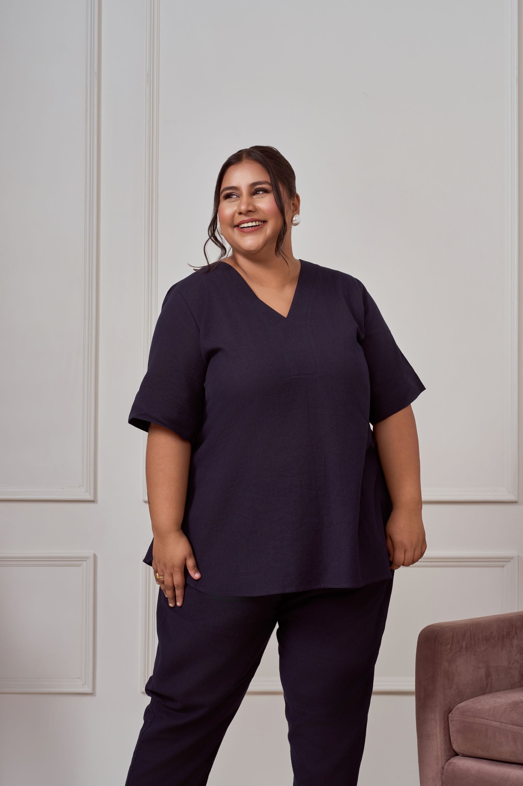 Women's Midnight Blue Linen Co-Ord Set - Nangalia Ruchira