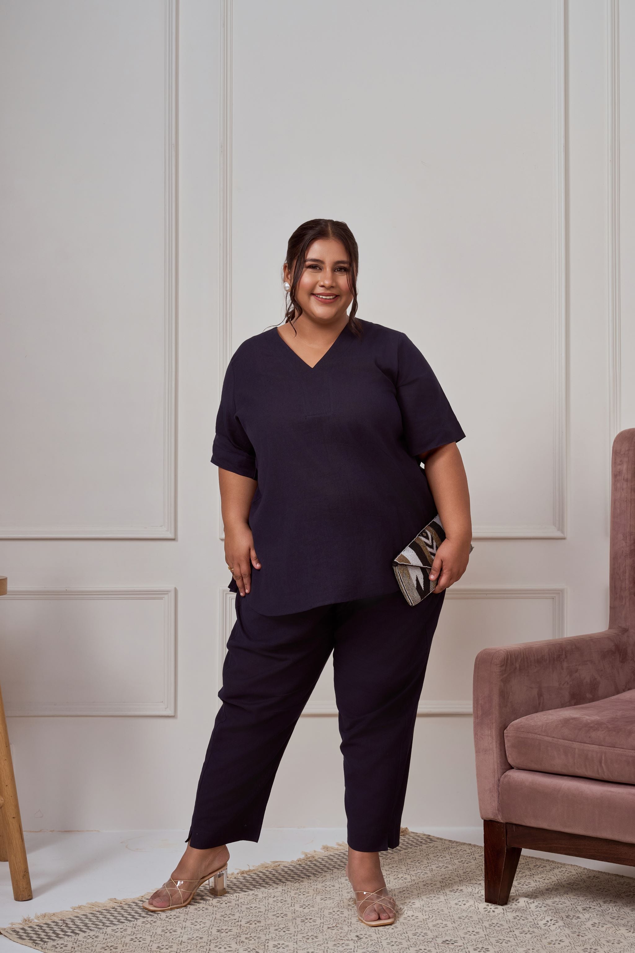Women's Midnight Blue Linen Co-Ord Set - Nangalia Ruchira