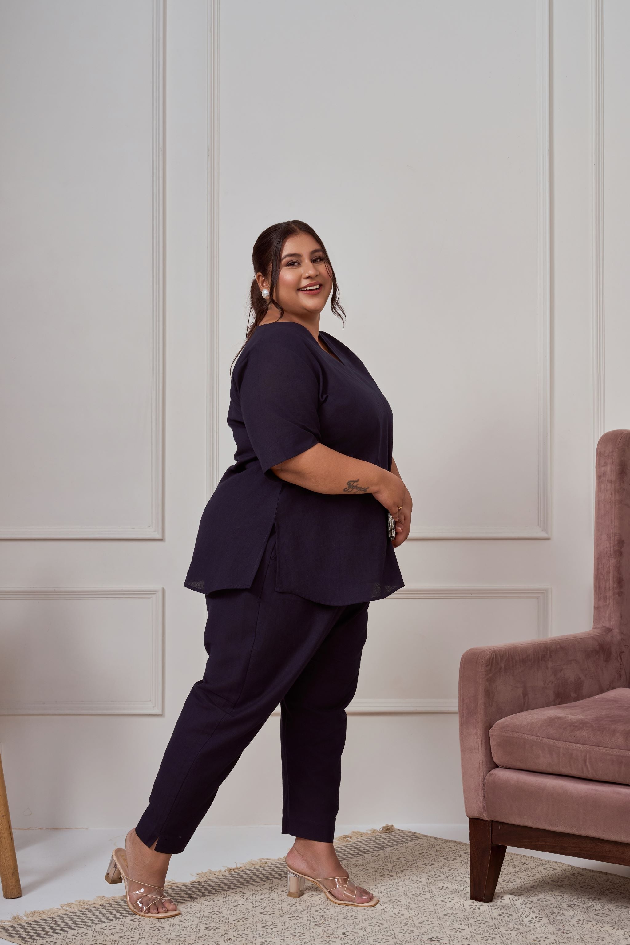 Women's Midnight Blue Linen Co-Ord Set - Nangalia Ruchira