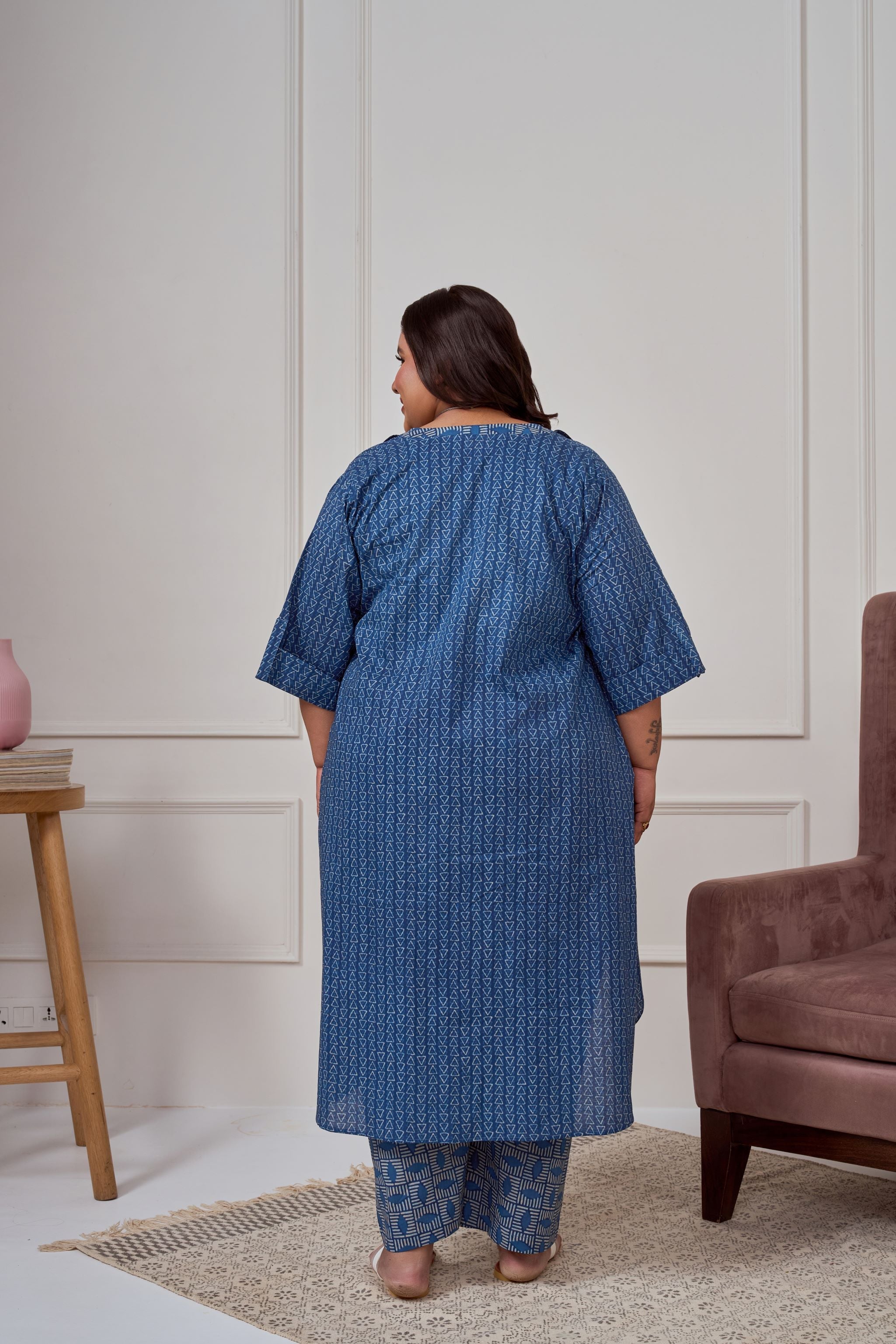 Women's Blue Geometric Print Co-Ord With Shrug - Nangalia Ruchira