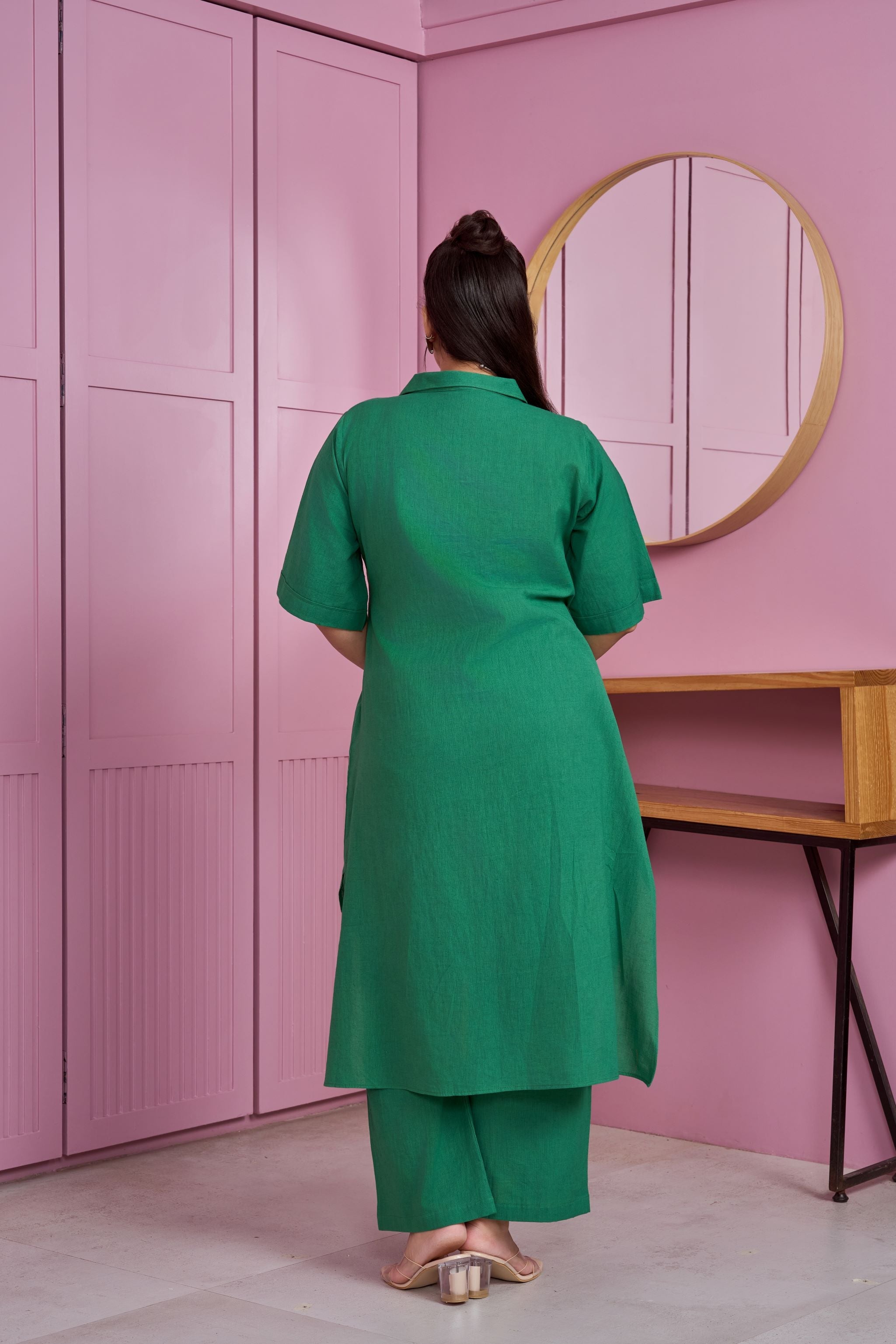 Women's Emerald Green Hi-Lo Linen Co-Ord Set - Nangalia Ruchira