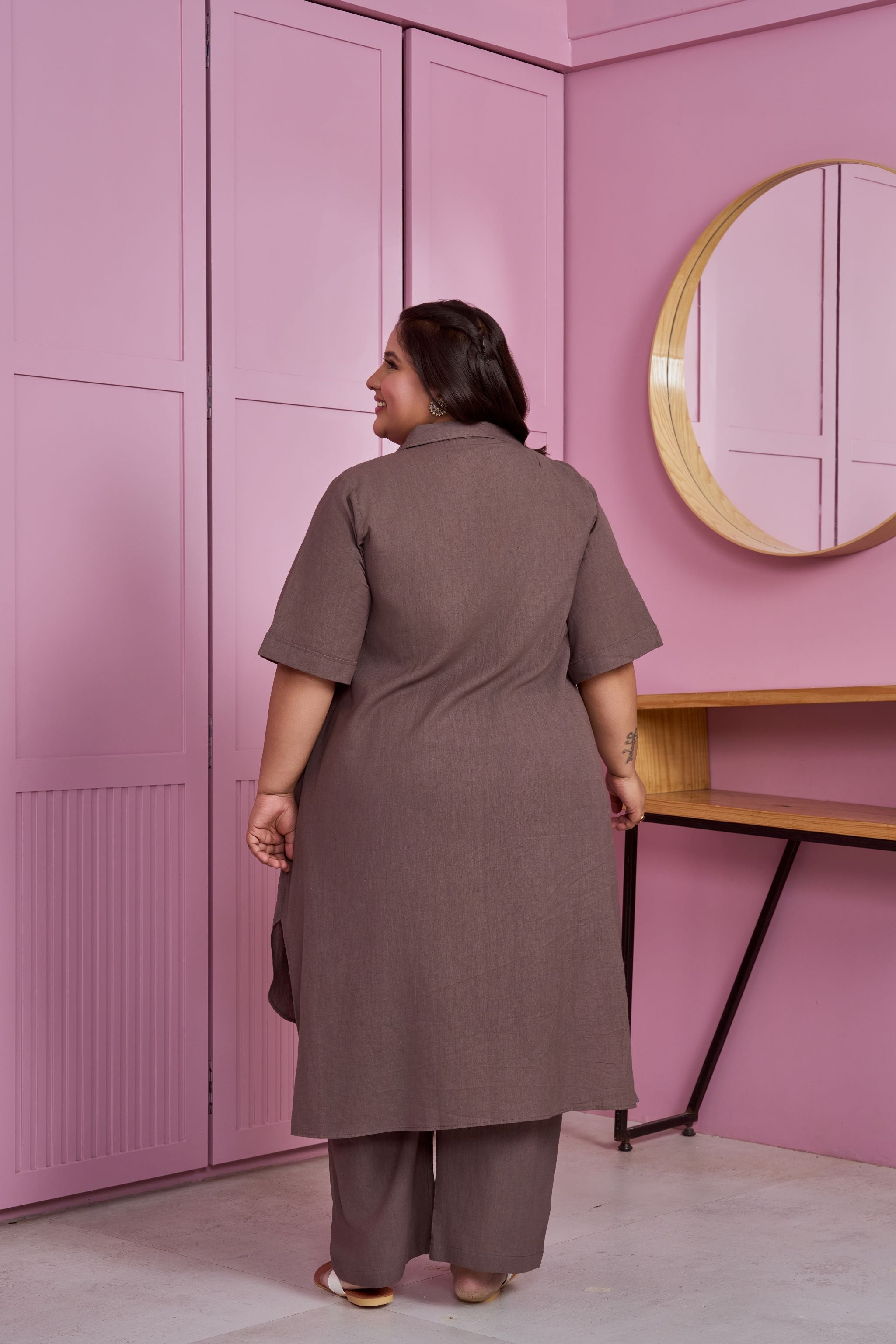 Women's Taupe Hi-Lo Linen Co-Ord Set - Nangalia Ruchira
