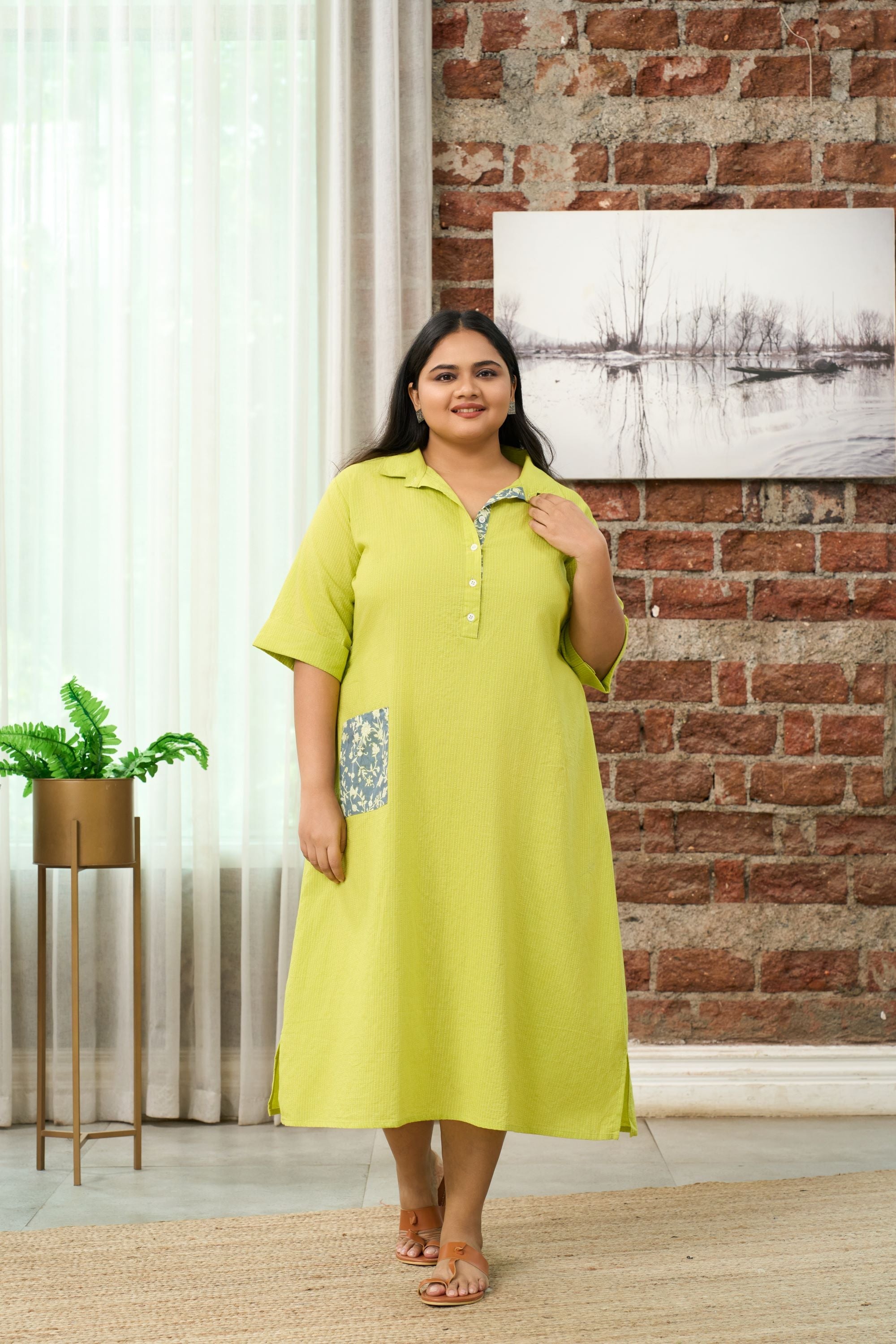 Women's Lemon Sorbet Kantha Midi Dress - Nangalia Ruchira