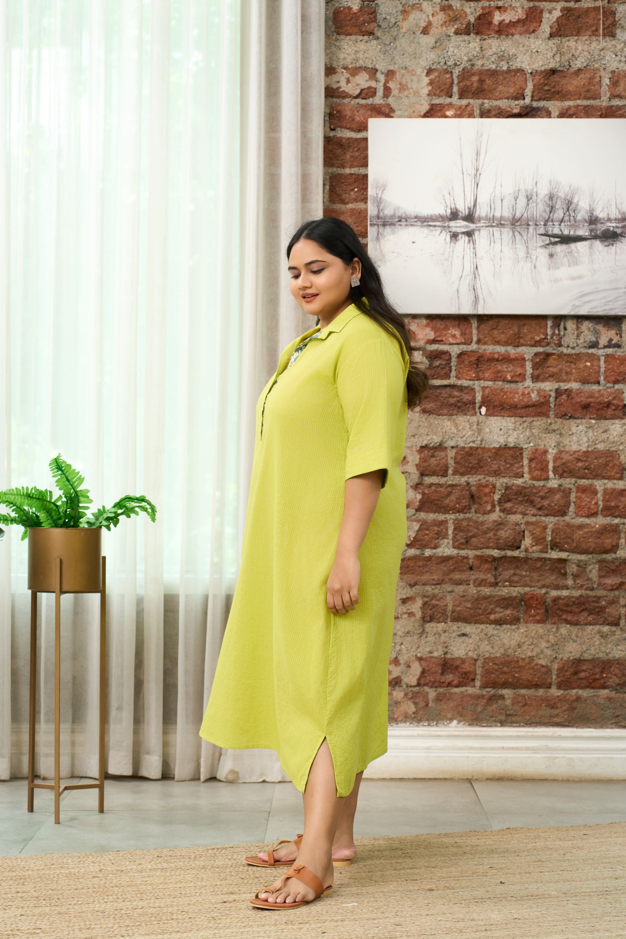 Women's Lemon Sorbet Kantha Midi Dress - Nangalia Ruchira