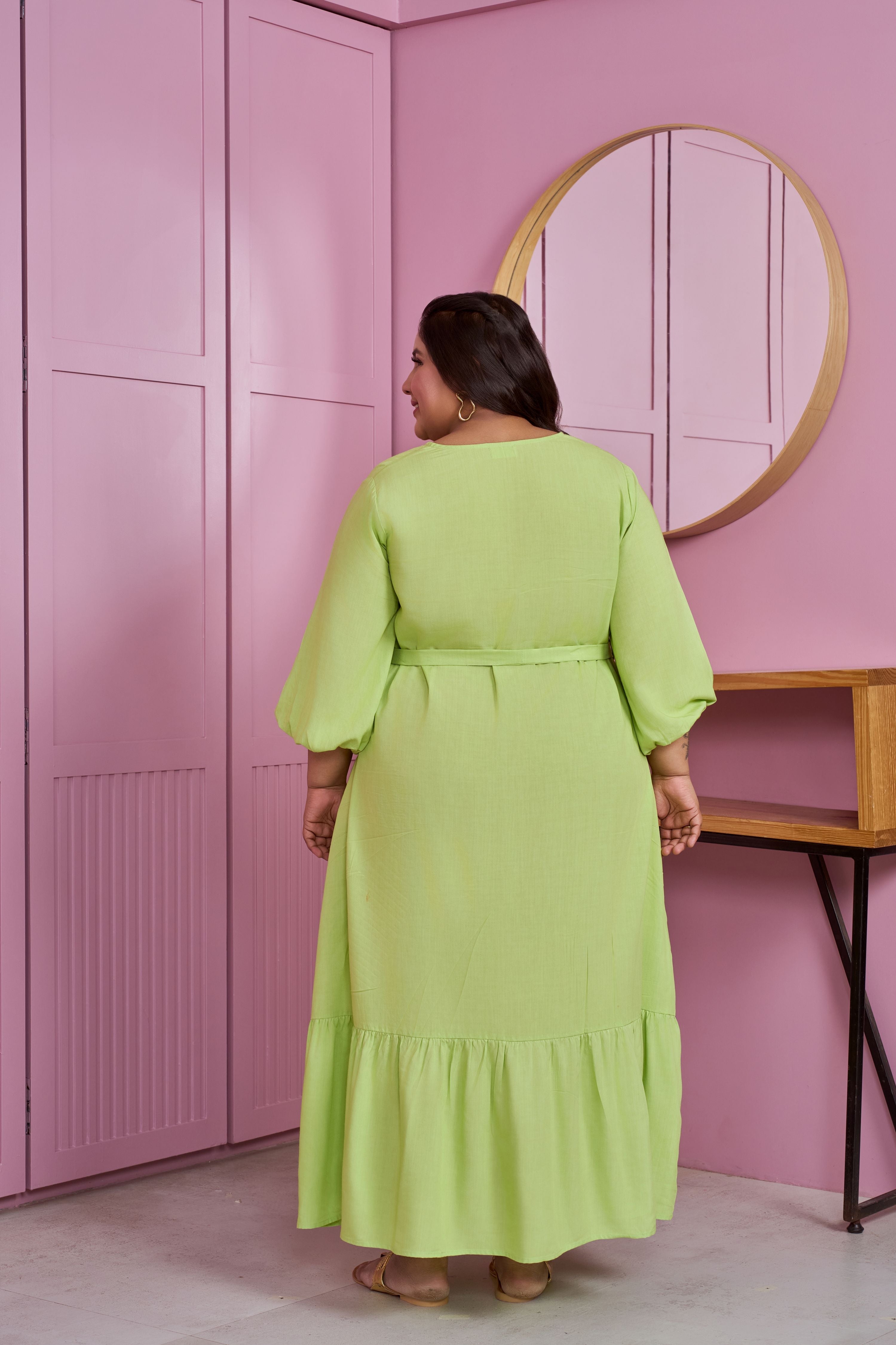 Women's Lime Green Tiered Modal Maxi Dress - Nangalia Ruchira