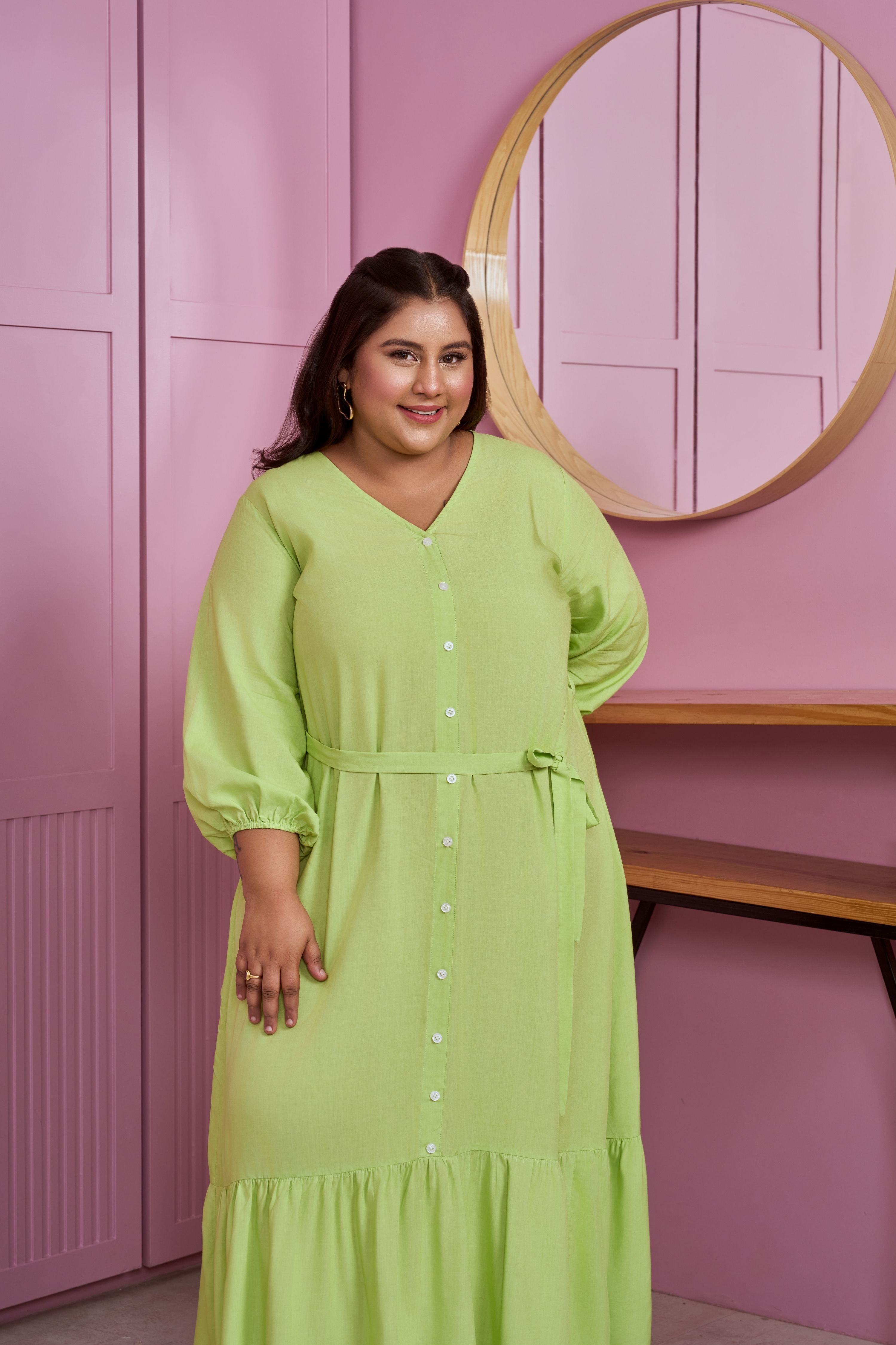 Women's Lime Green Tiered Modal Maxi Dress - Nangalia Ruchira