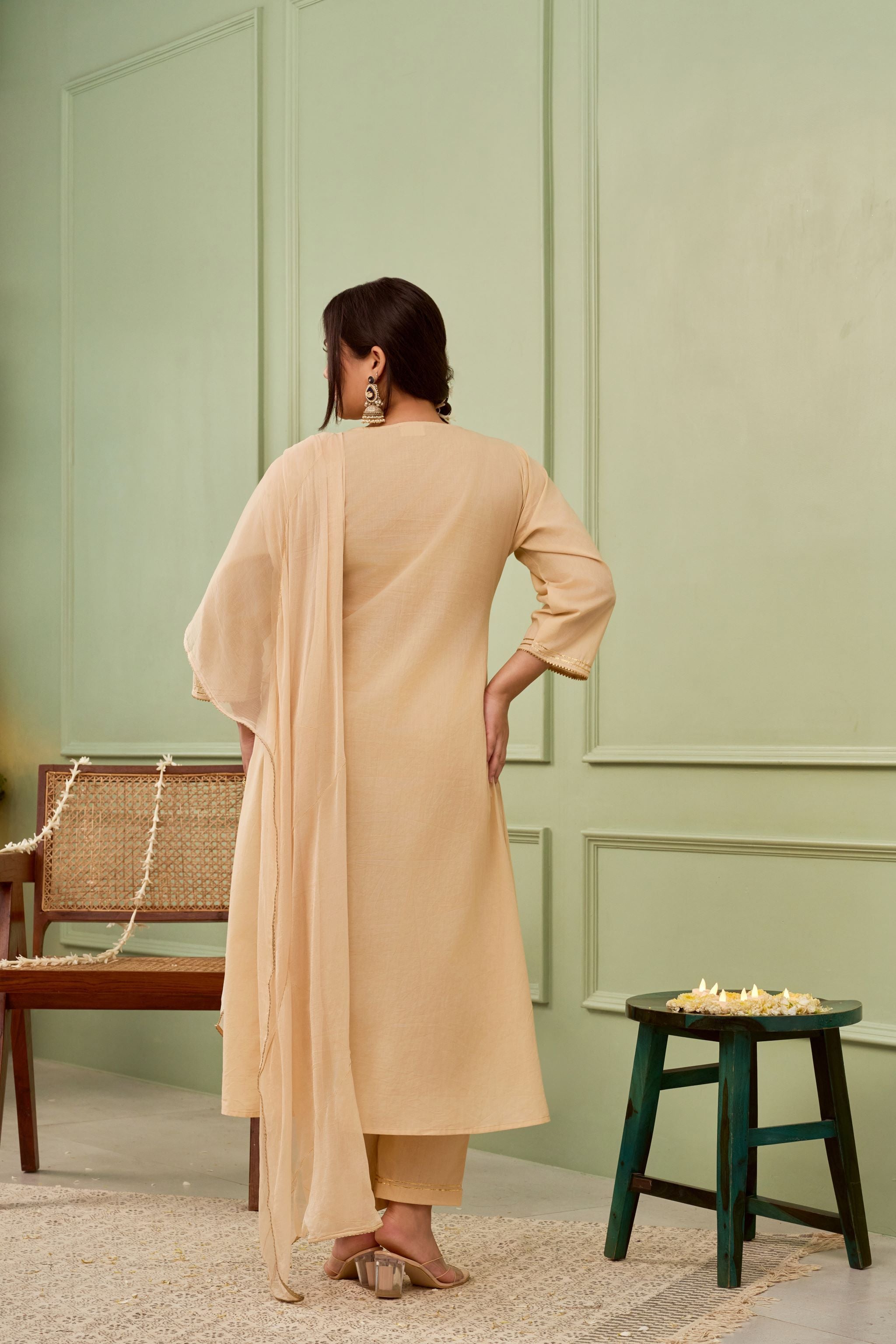 Women's Golden Luxe Cambric Suit Set With Gota Details (Set Of 3) - Nangalia Ruchira
