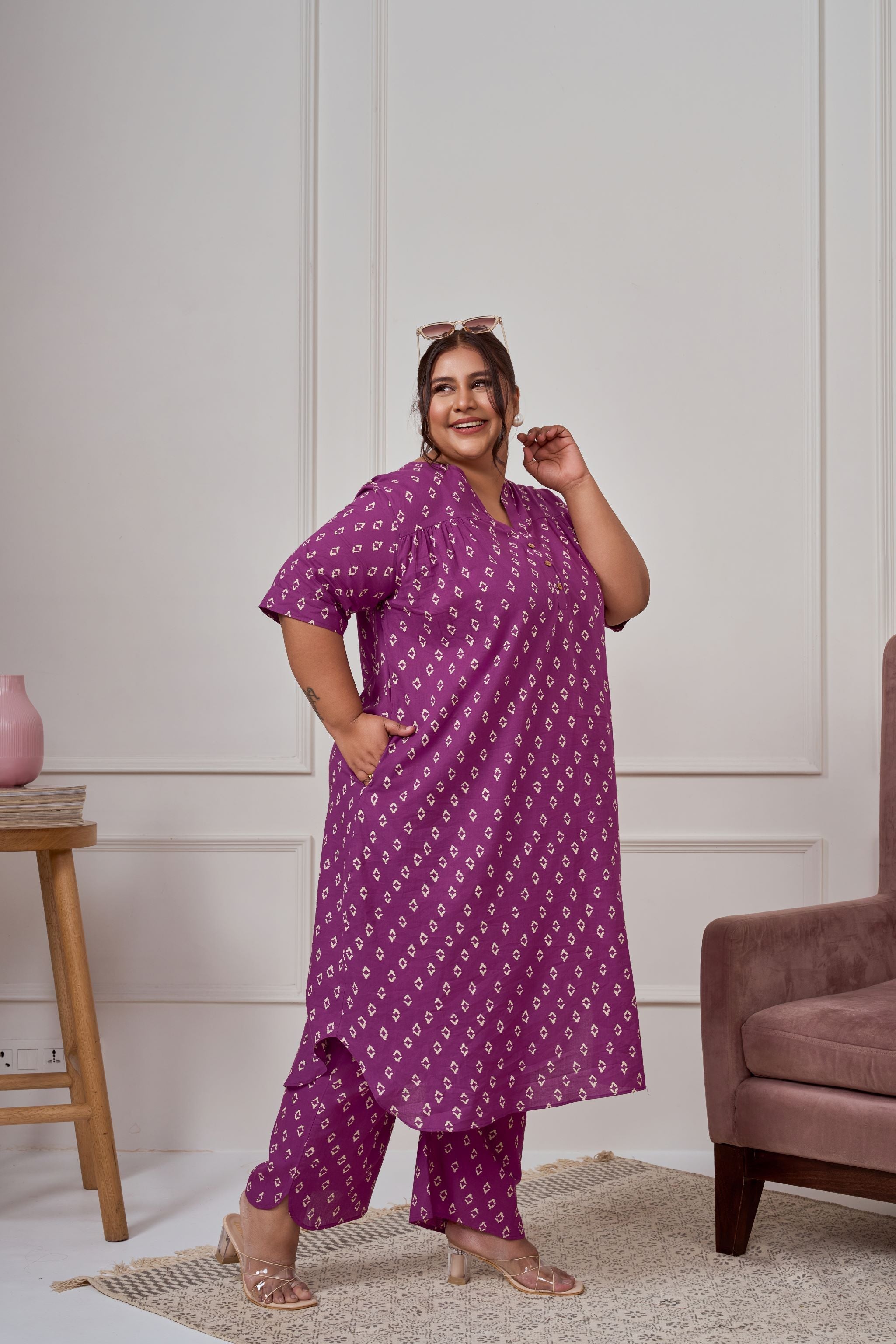 Women's Purple Printed Bandhani Cotton Co-Ord Set - Nangalia Ruchira