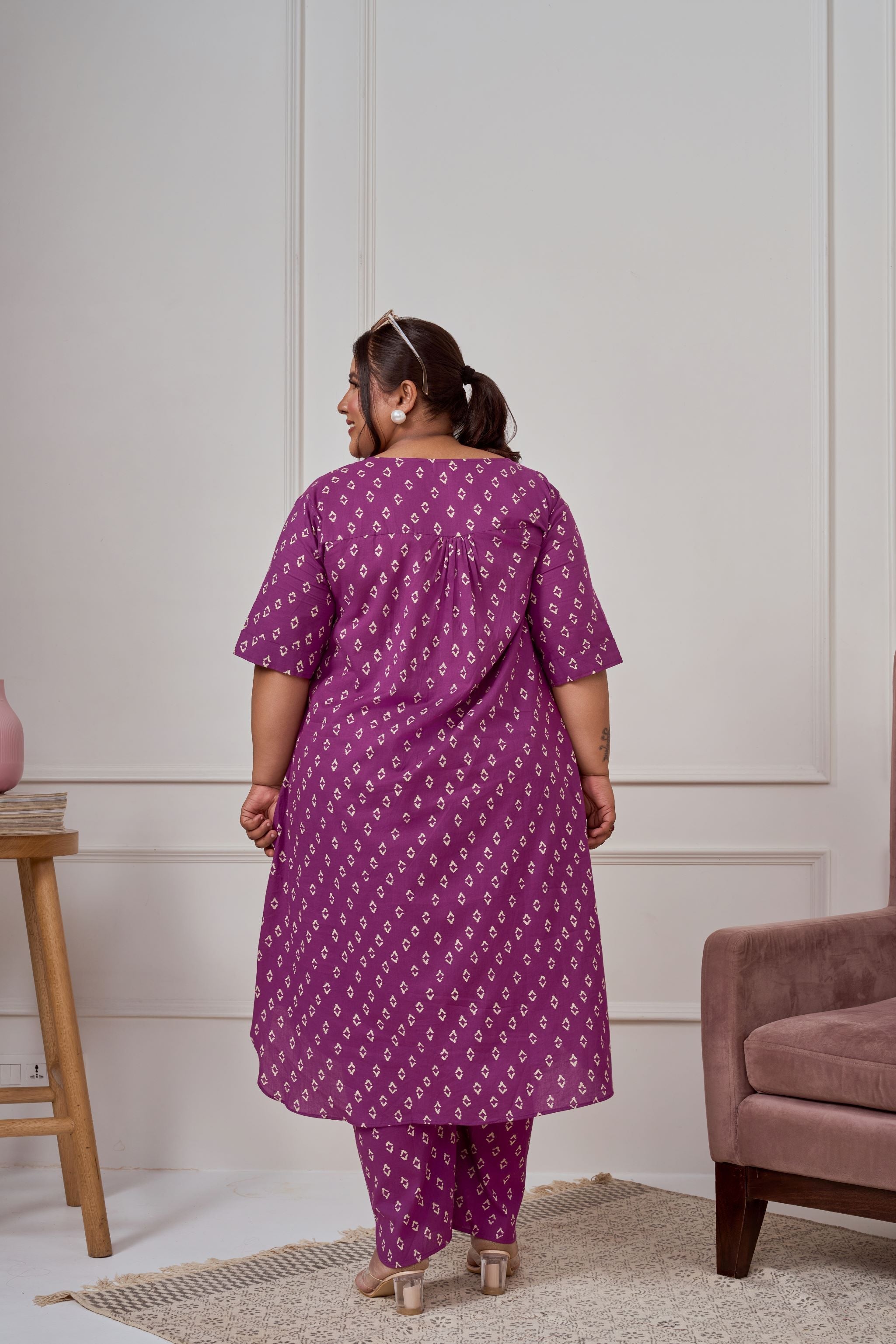 Women's Purple Printed Bandhani Cotton Co-Ord Set - Nangalia Ruchira