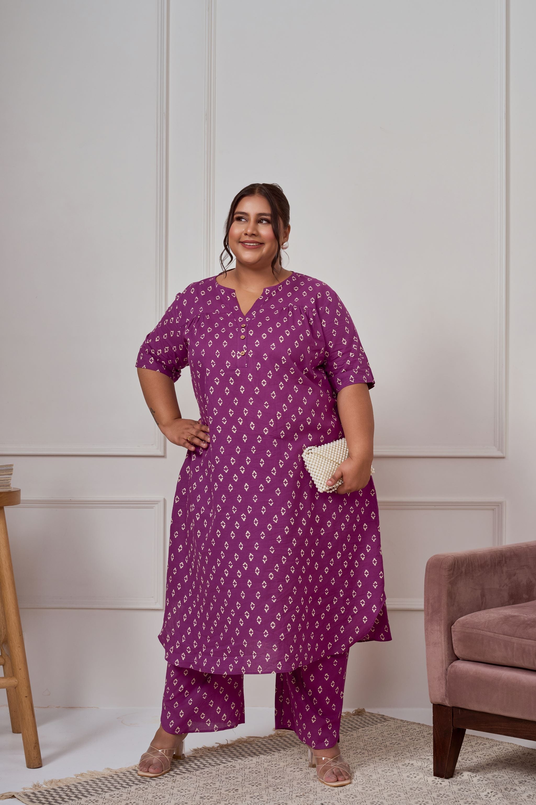 Women's Purple Printed Bandhani Cotton Co-Ord Set - Nangalia Ruchira