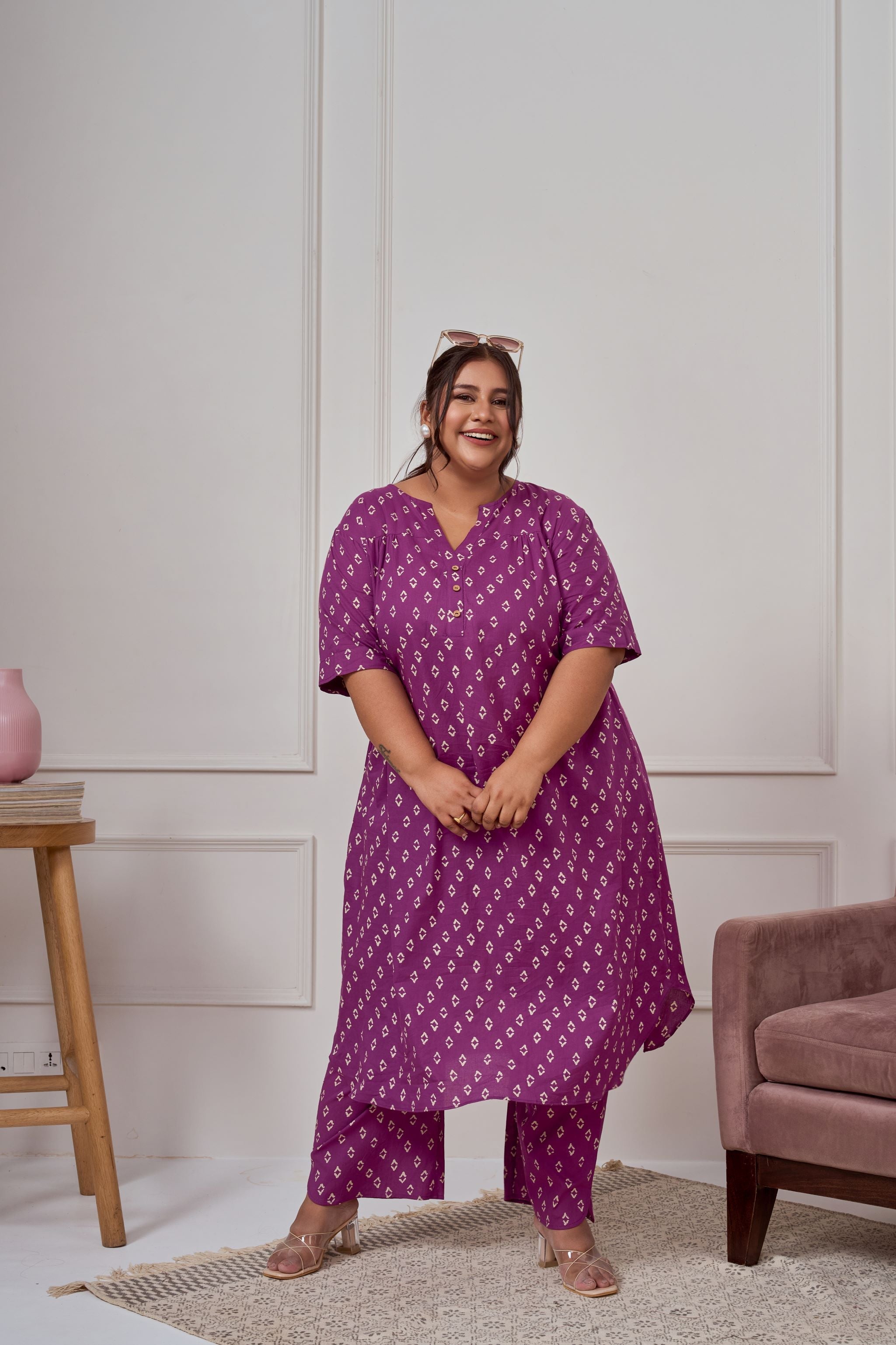 Women's Purple Printed Bandhani Cotton Co-Ord Set - Nangalia Ruchira